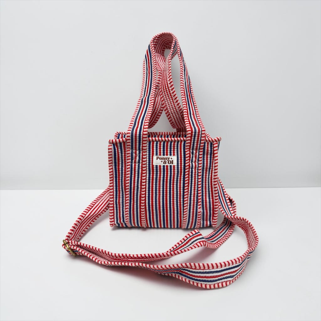 Red Blue Stripes MINI Tote Bag - Penny & Ol