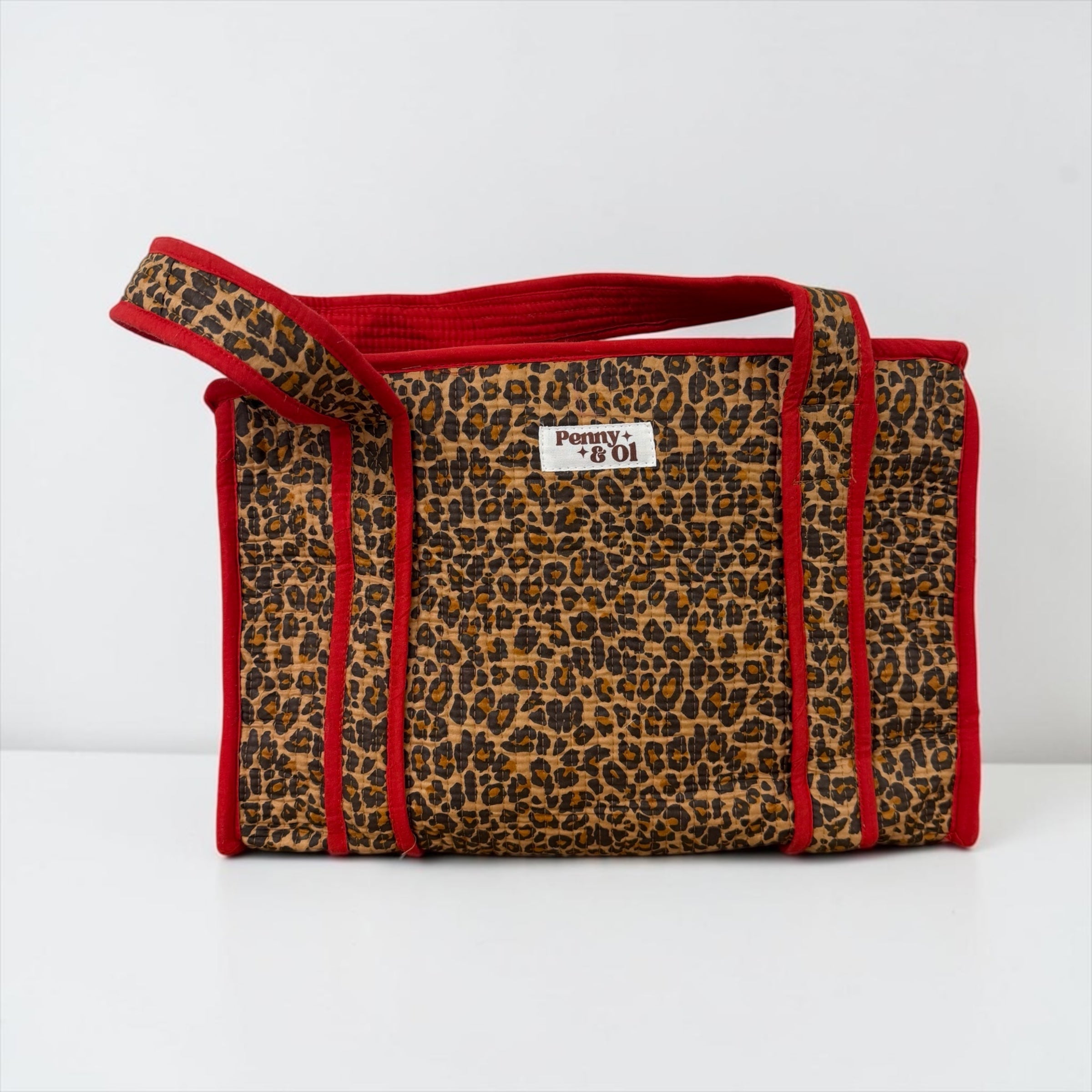 Red Leopard Print Medium Cotton, handmade tote bag