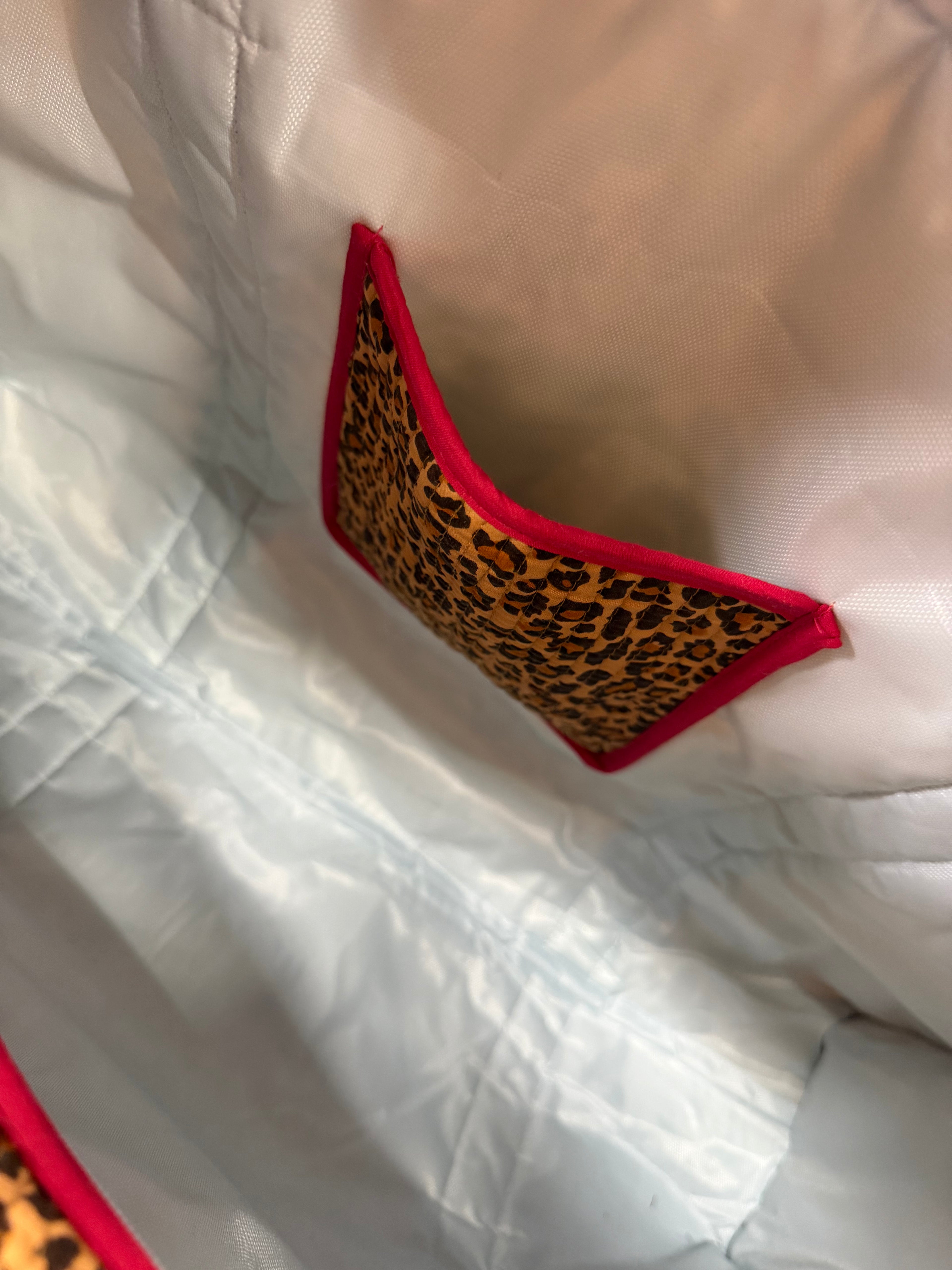 WATERPROOF Raspberry Leopard LARGE Cotton Tote Bag