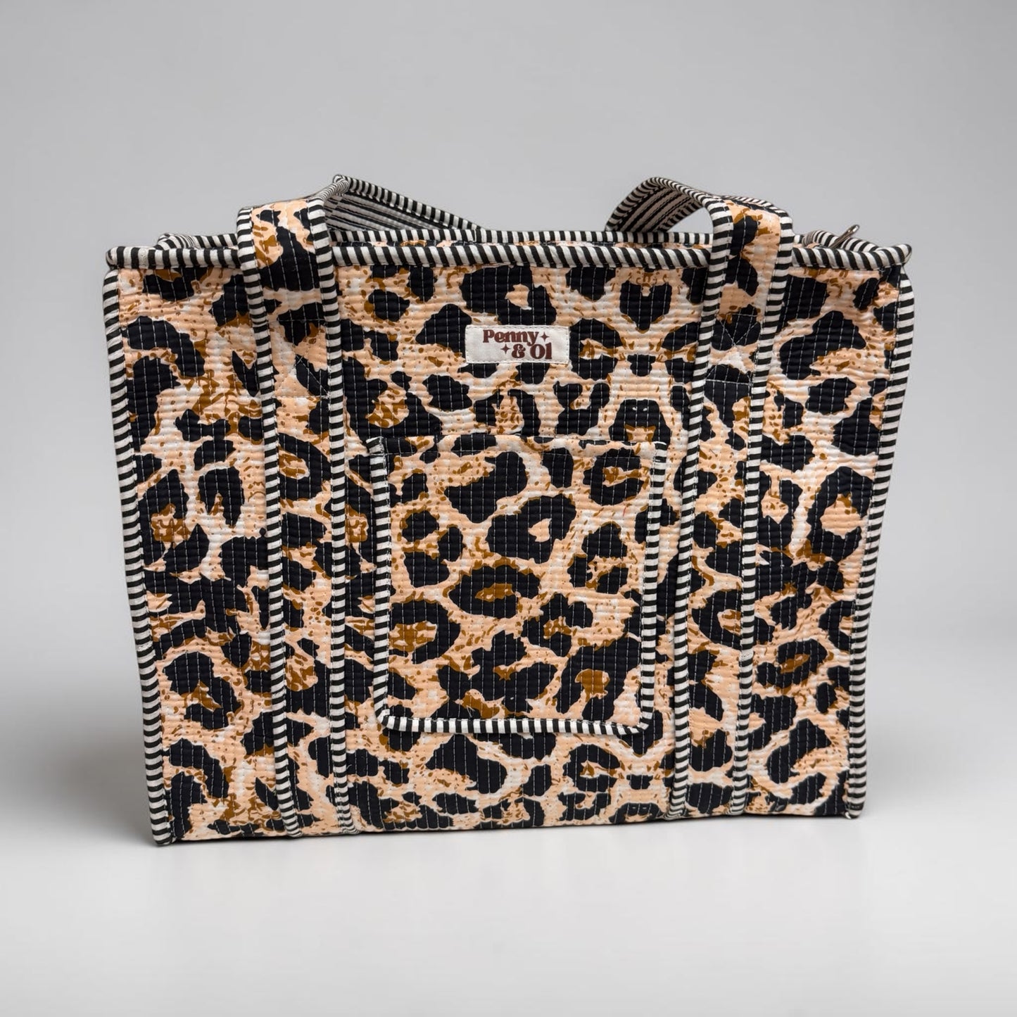 Original Leopard Print Travel Tote, Handmade Cotton Tote Bag