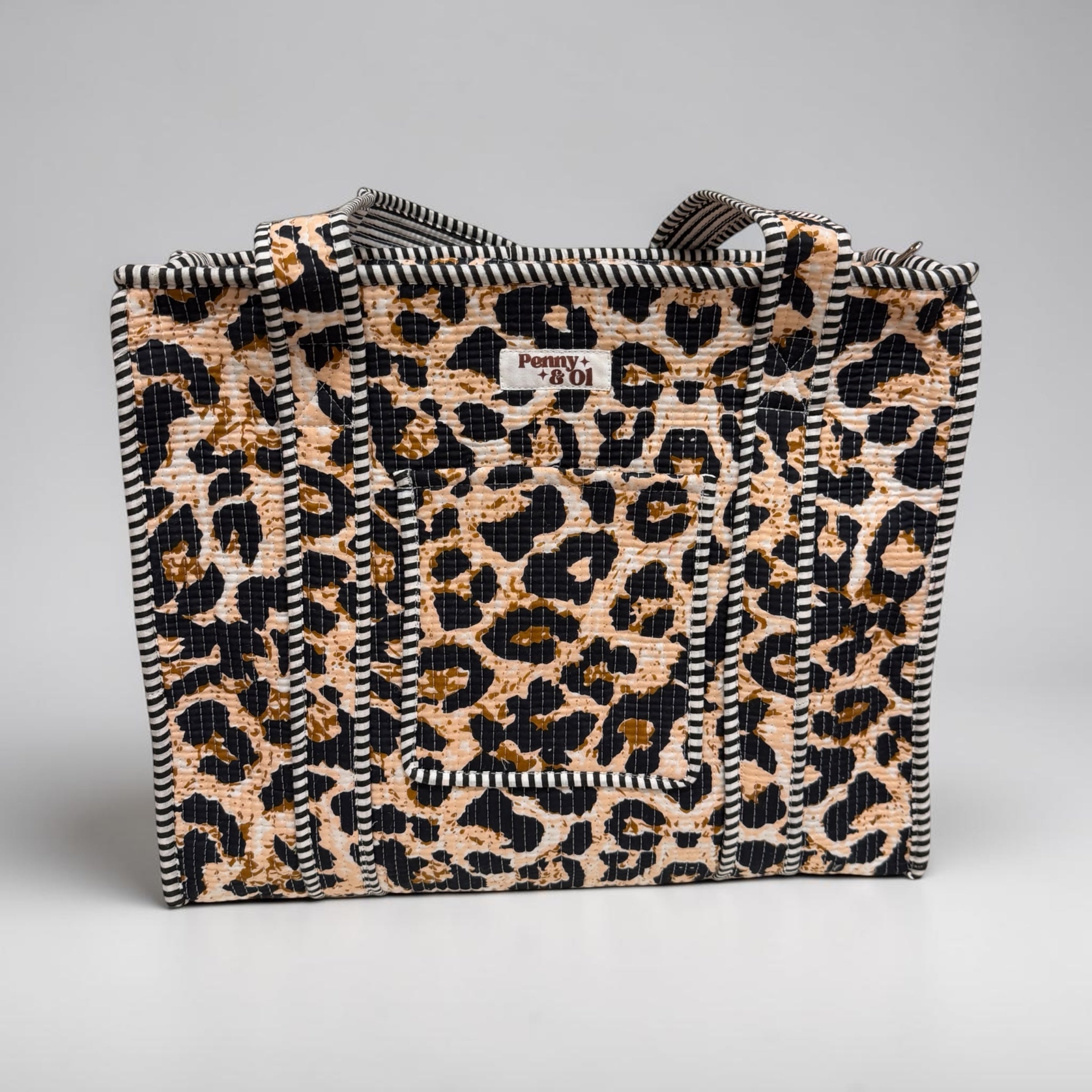 Original Leopard Print Travel Tote, Handmade Cotton Tote Bag