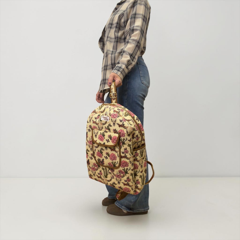 Brown Vintage Western Backpack, handmade cotton tote bags
