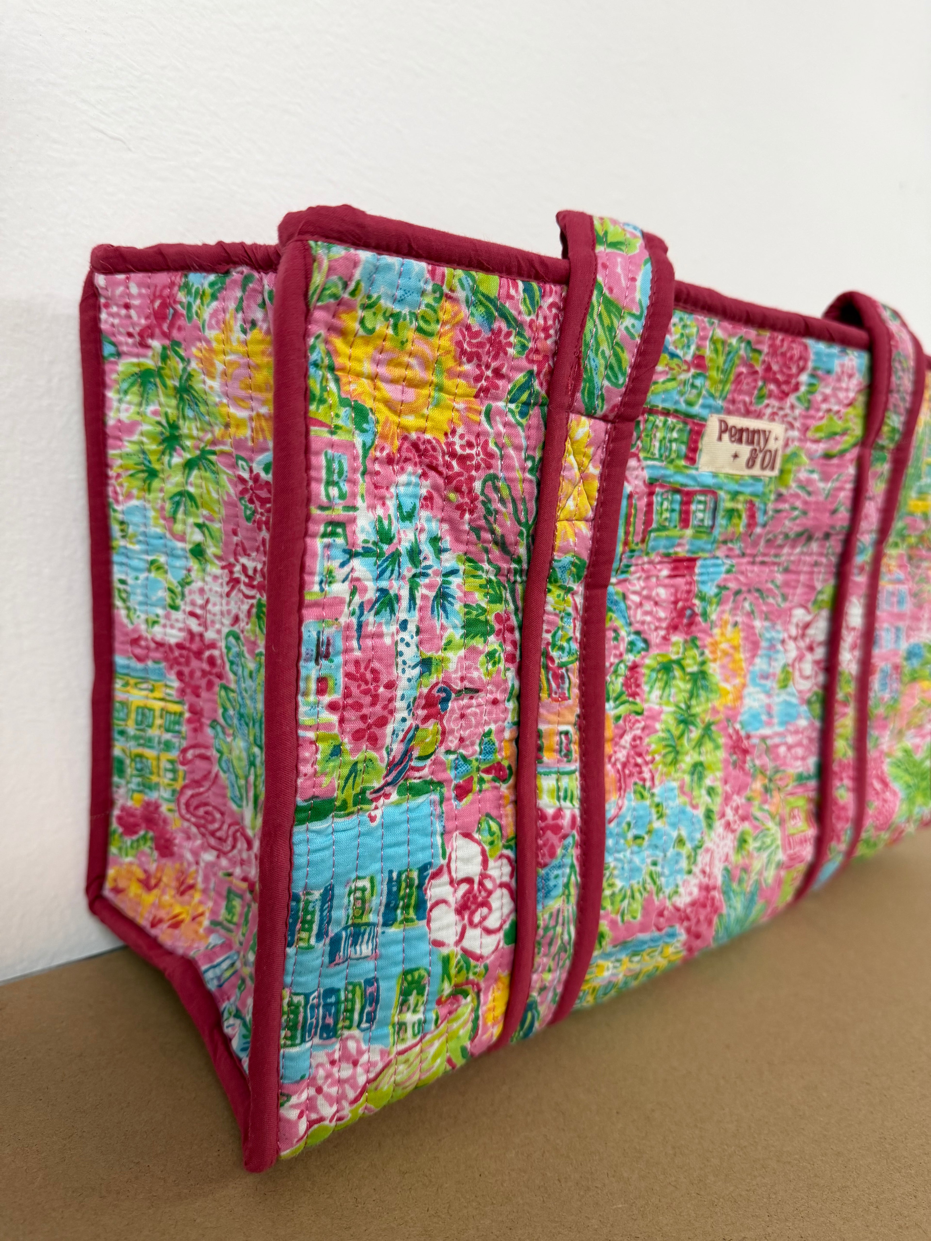 Summer Village Medium Cotton, handmade tote bag