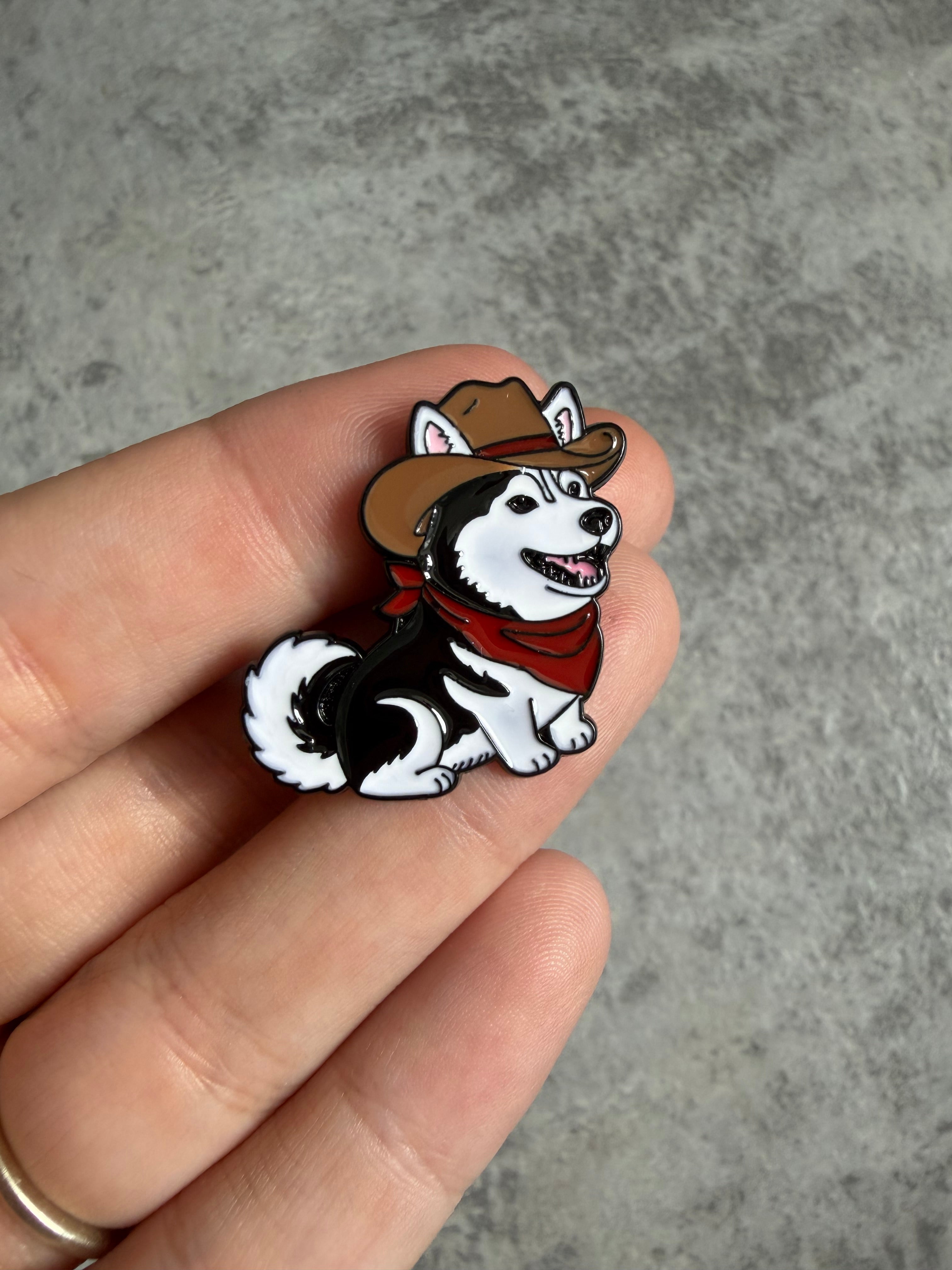 Cowboy dog husky Pin Badge