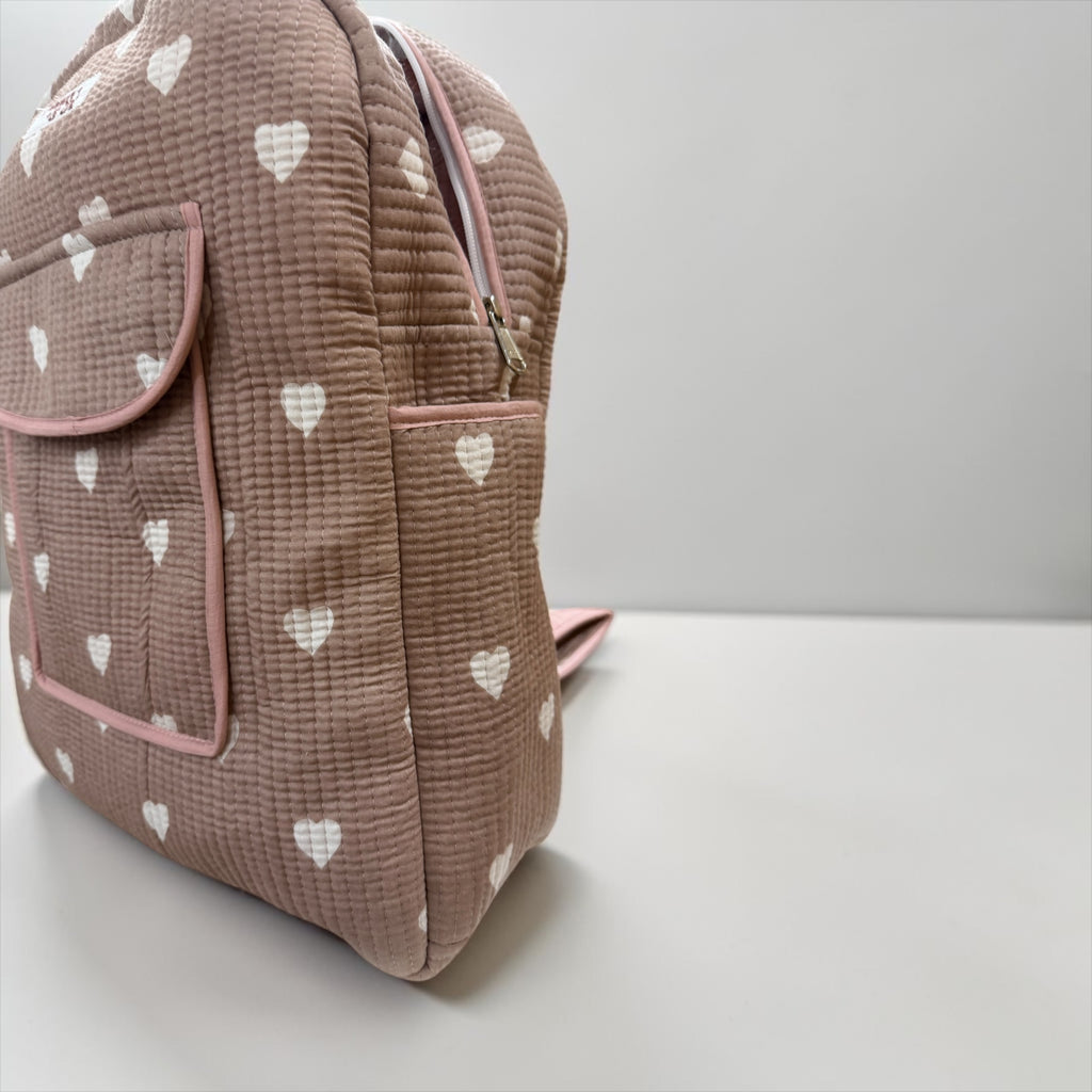 Beigey Pink Heart Backpack, handmade cotton tote bags.