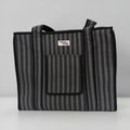 Grey & Black Stripe Travel Tote, Handmade Cotton Tote Bag
