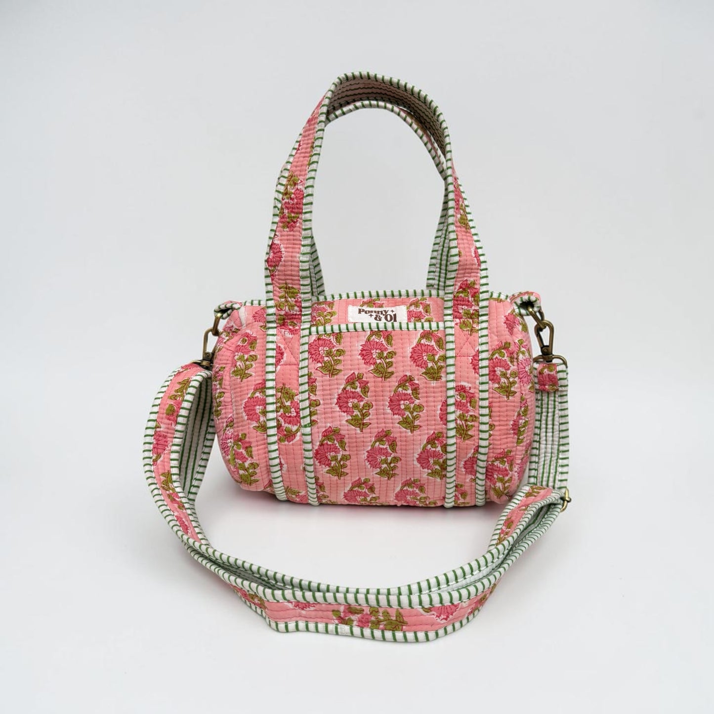 Pink Floral Blockprint Mini Duffle Tote Bags - Penny & Ol