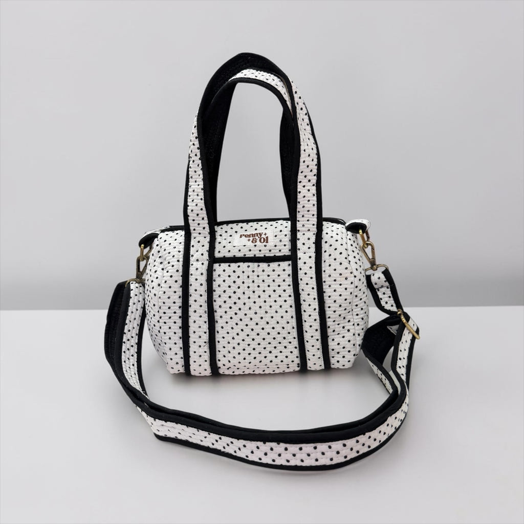 White & black polka dot MINI DUFFLE Tote Bags - Penny & Ol