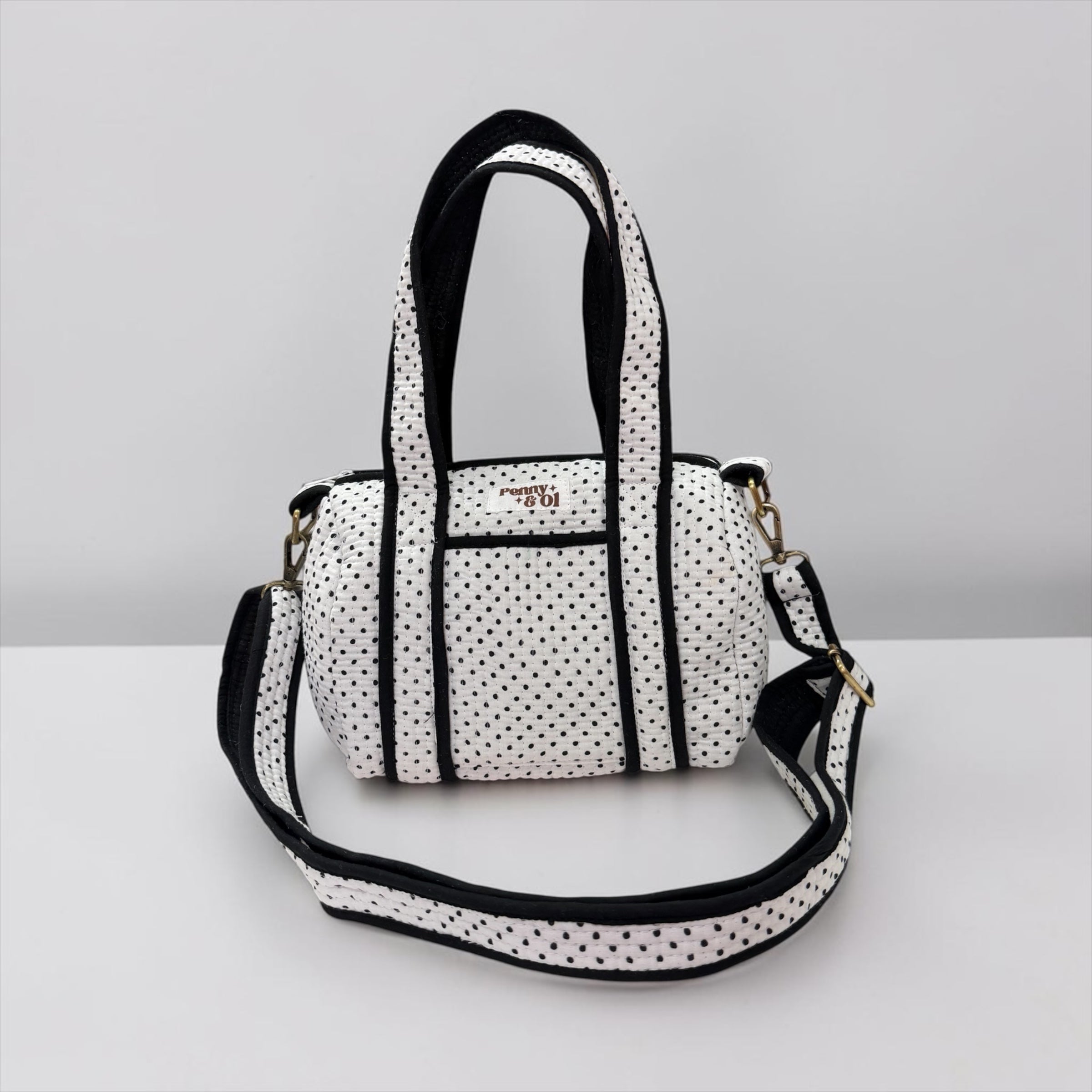 White & black polka dot MINI DUFFLE Tote Bags - Penny & Ol