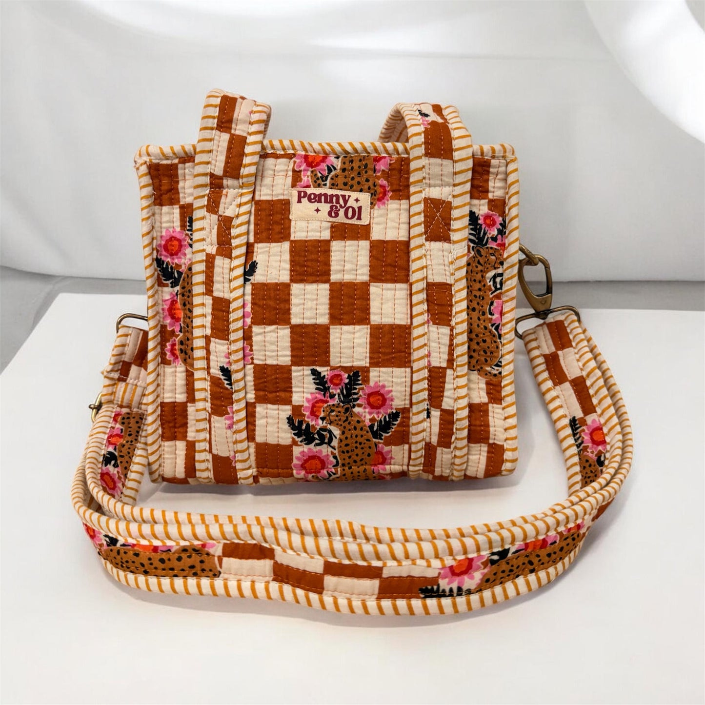 Brown Checkered Leopard  Mini Tote Bag - Penny & Ol.