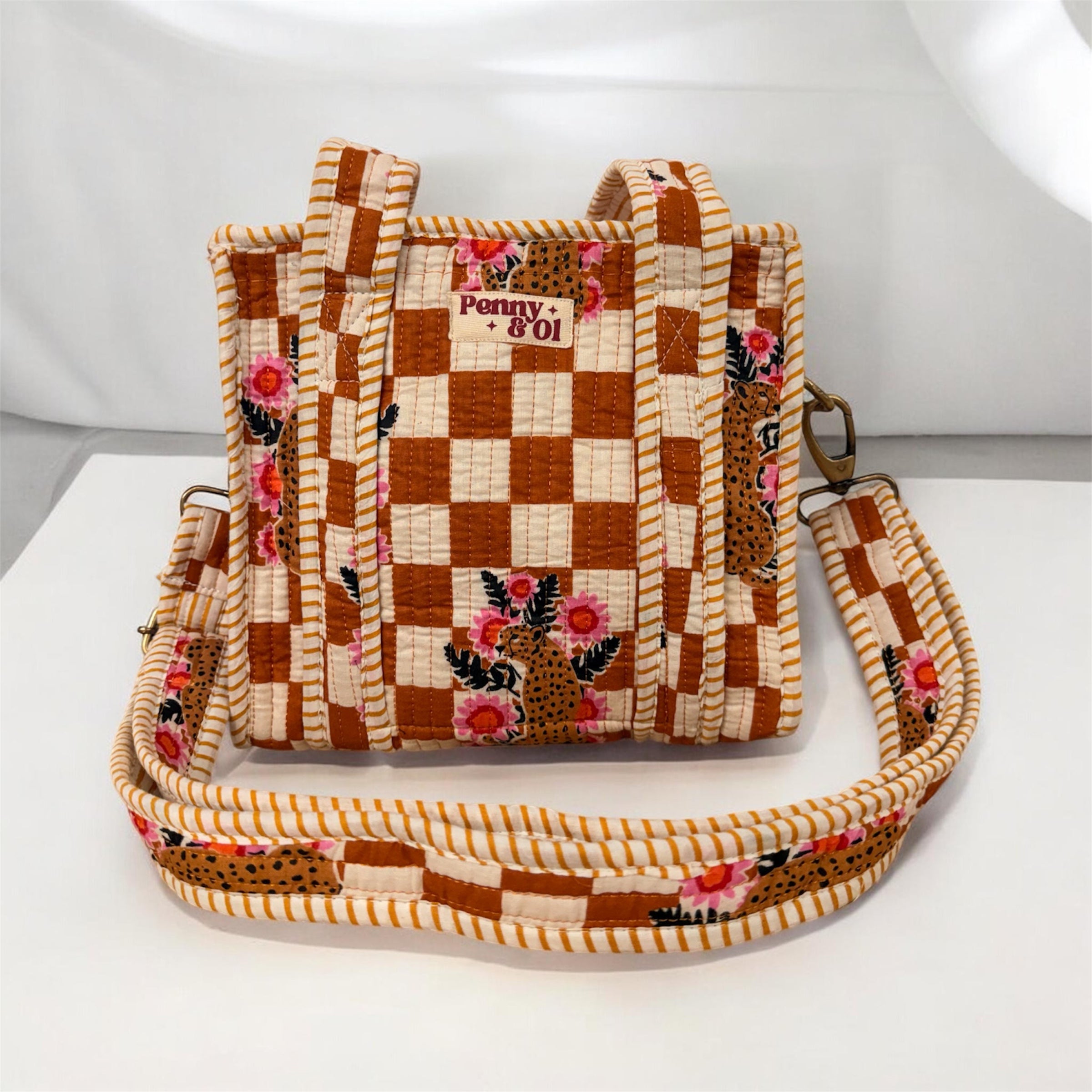 Brown Checkered Leopard  Mini Tote Bag - Penny & Ol.