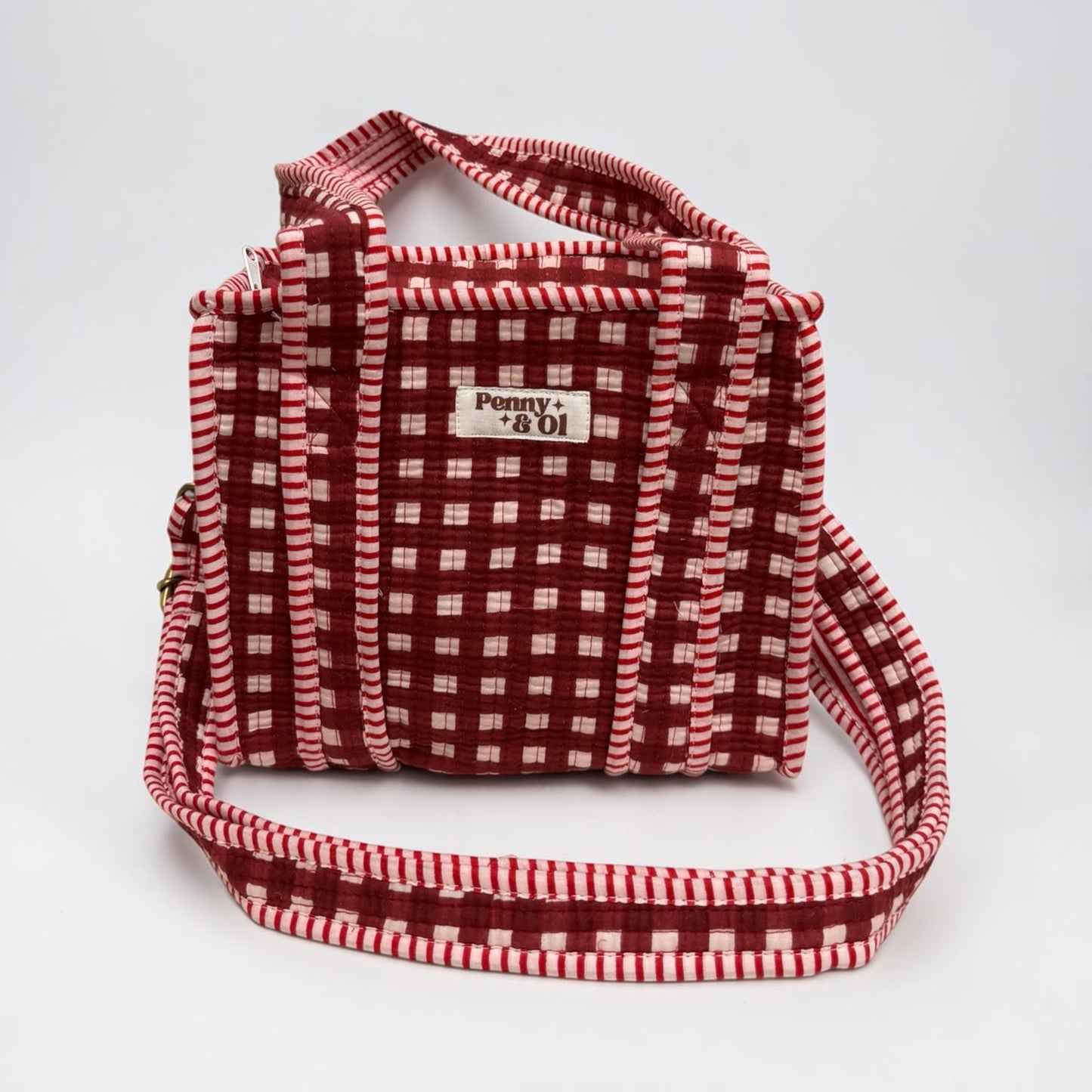 Burgundy Gingham MINI Tote Bag - Penny & Ol