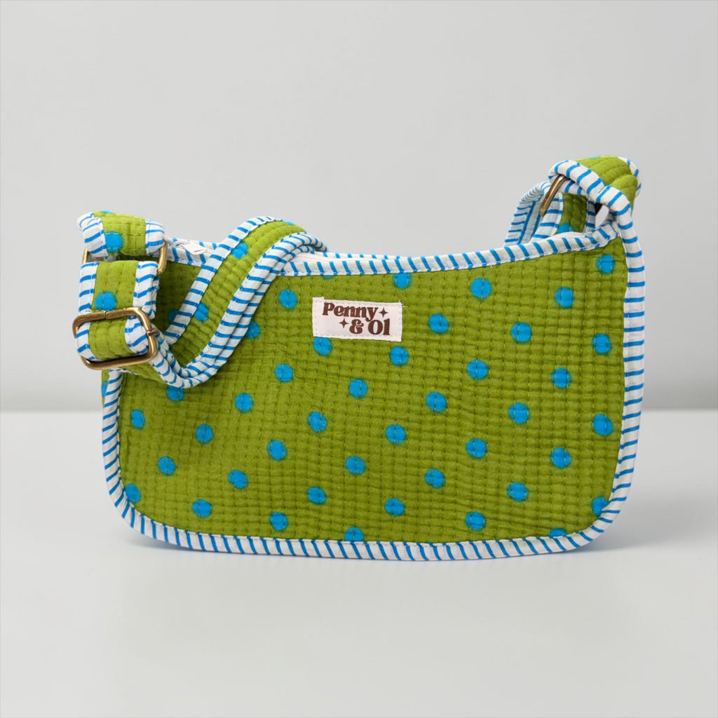Green With Blue Polka Dot Mini SHOULDER bag, cross body bag