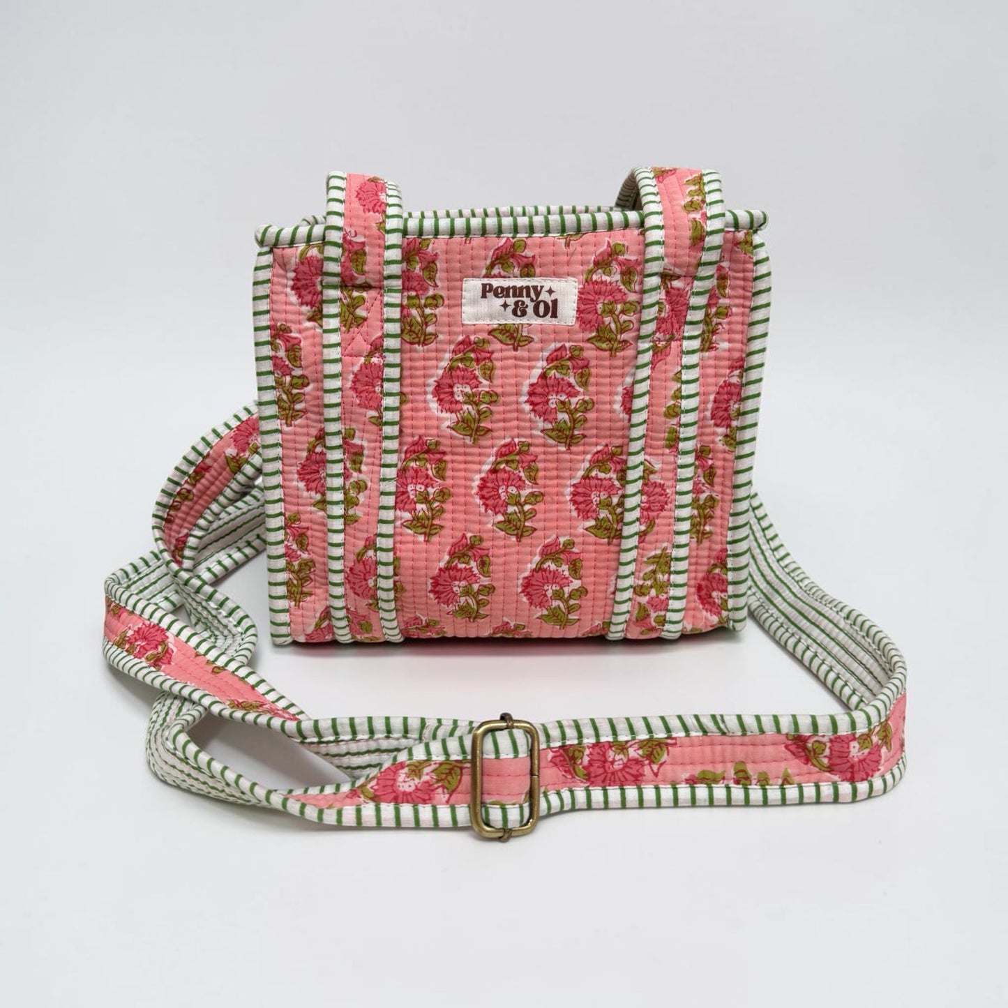 Pink Floral Blockprint Mini Tote Bag - Penny & Ol