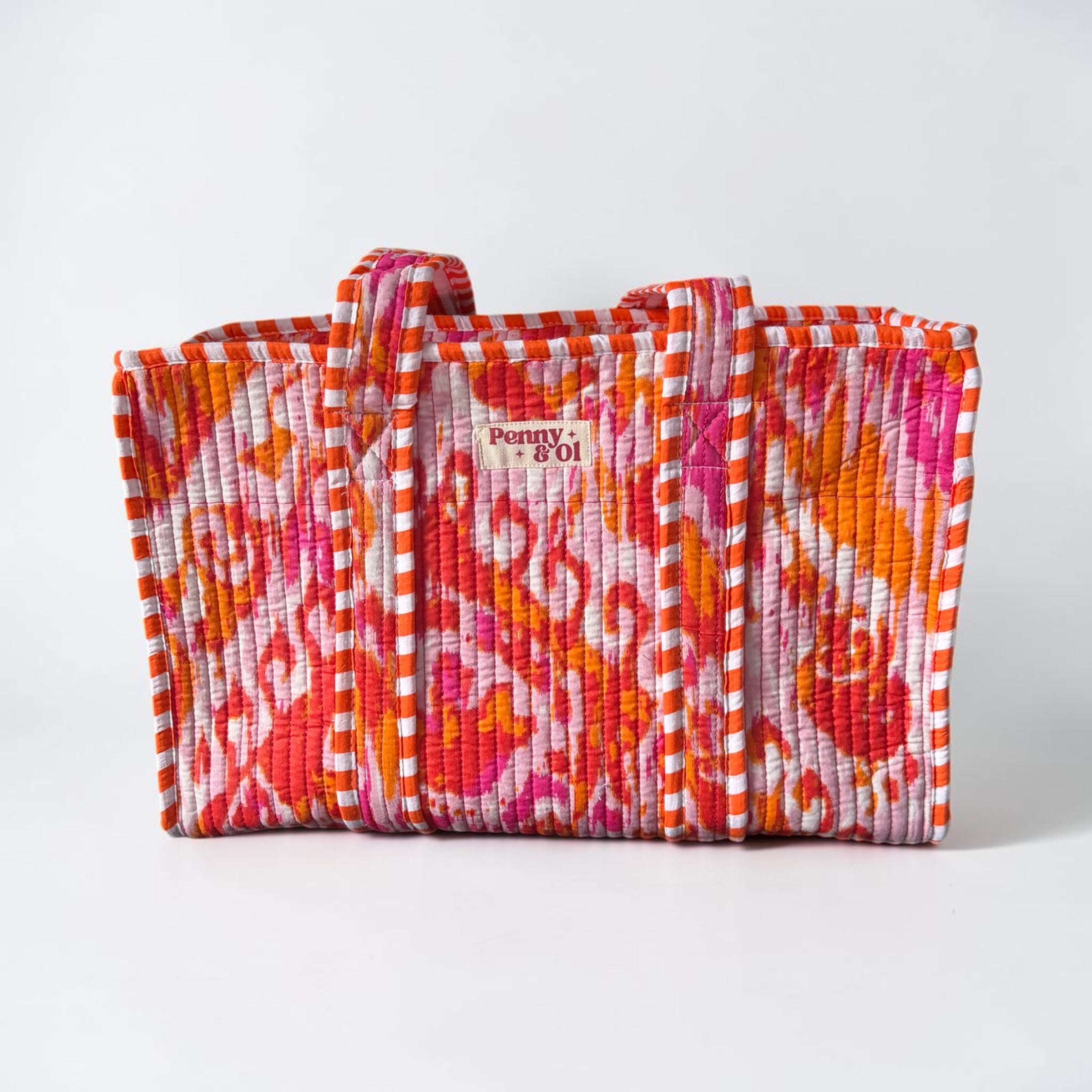 Pink and orange marble Medium Cotton, handmade tote bag