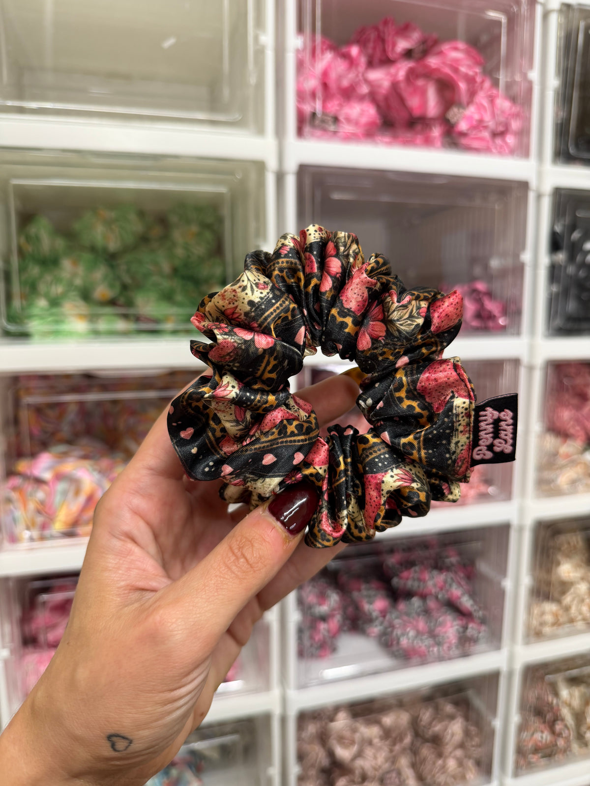 Leopard Striped Hearts MIDI Satin Hair Scrunchie