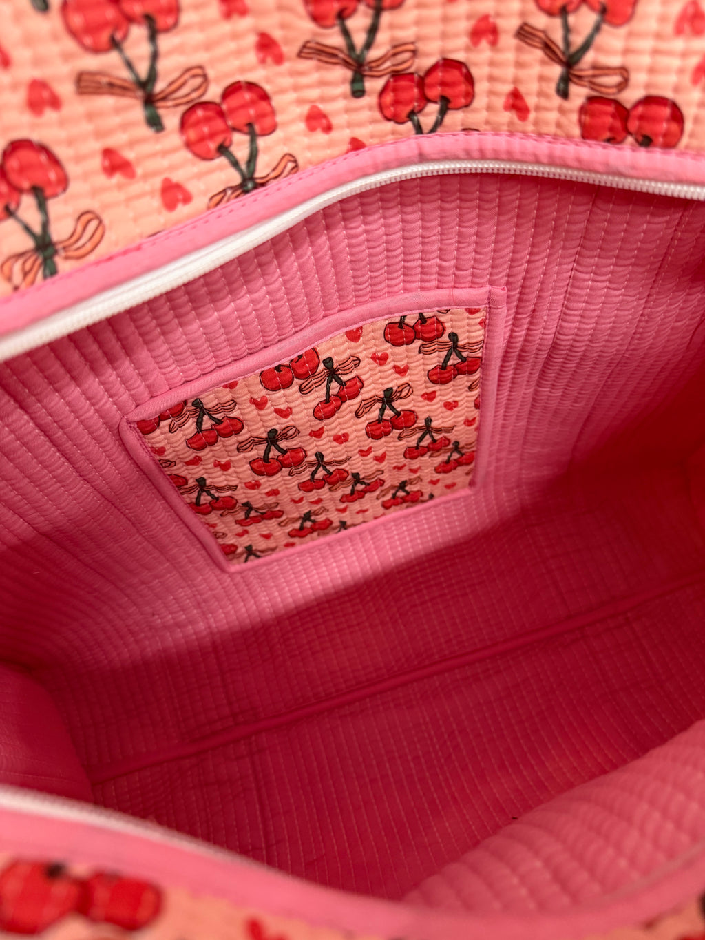Cherry Love Travel Tote, Handmade Cotton Tote Bag