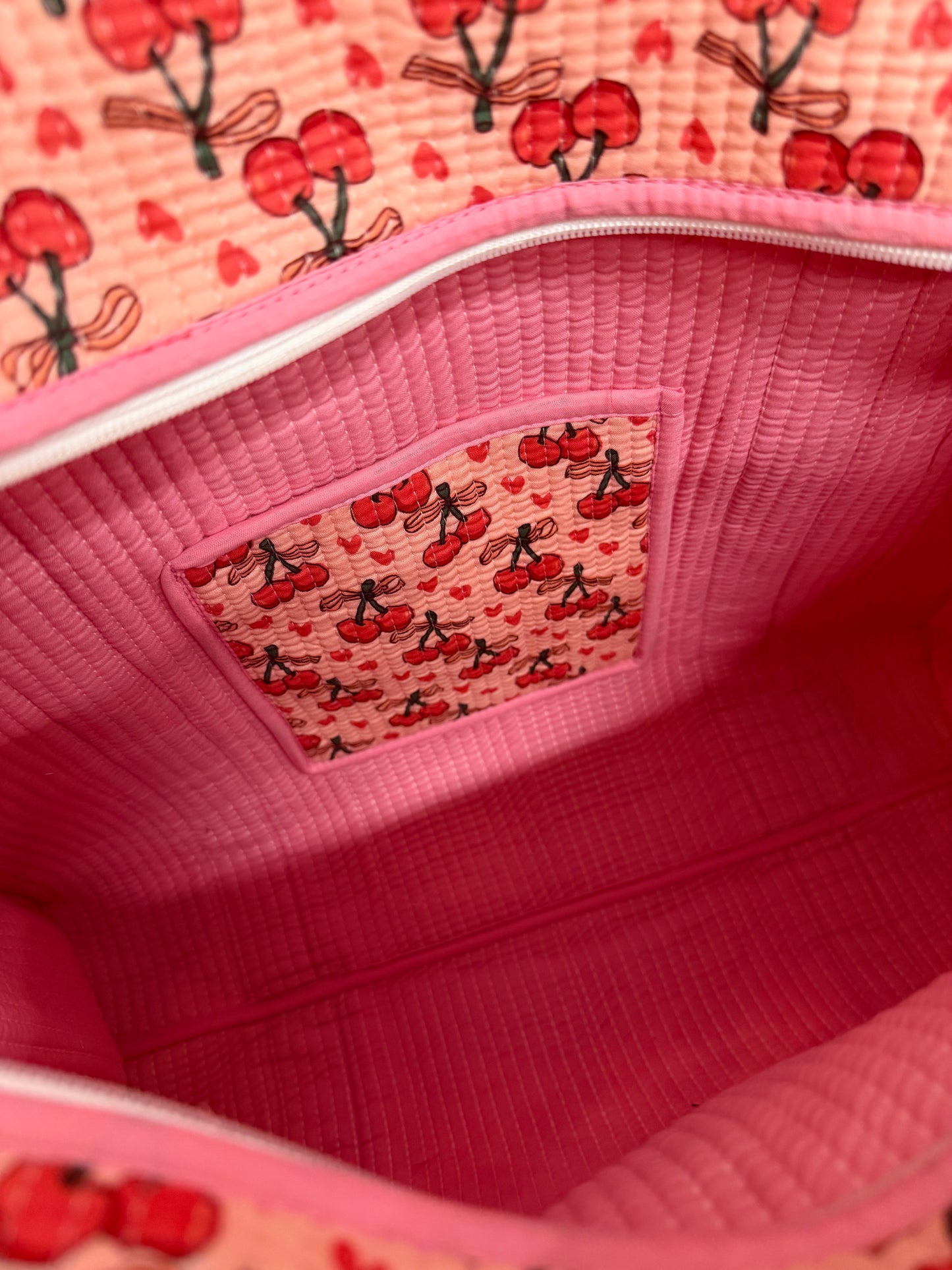 Cherry Love Travel Tote, Handmade Cotton Tote Bag