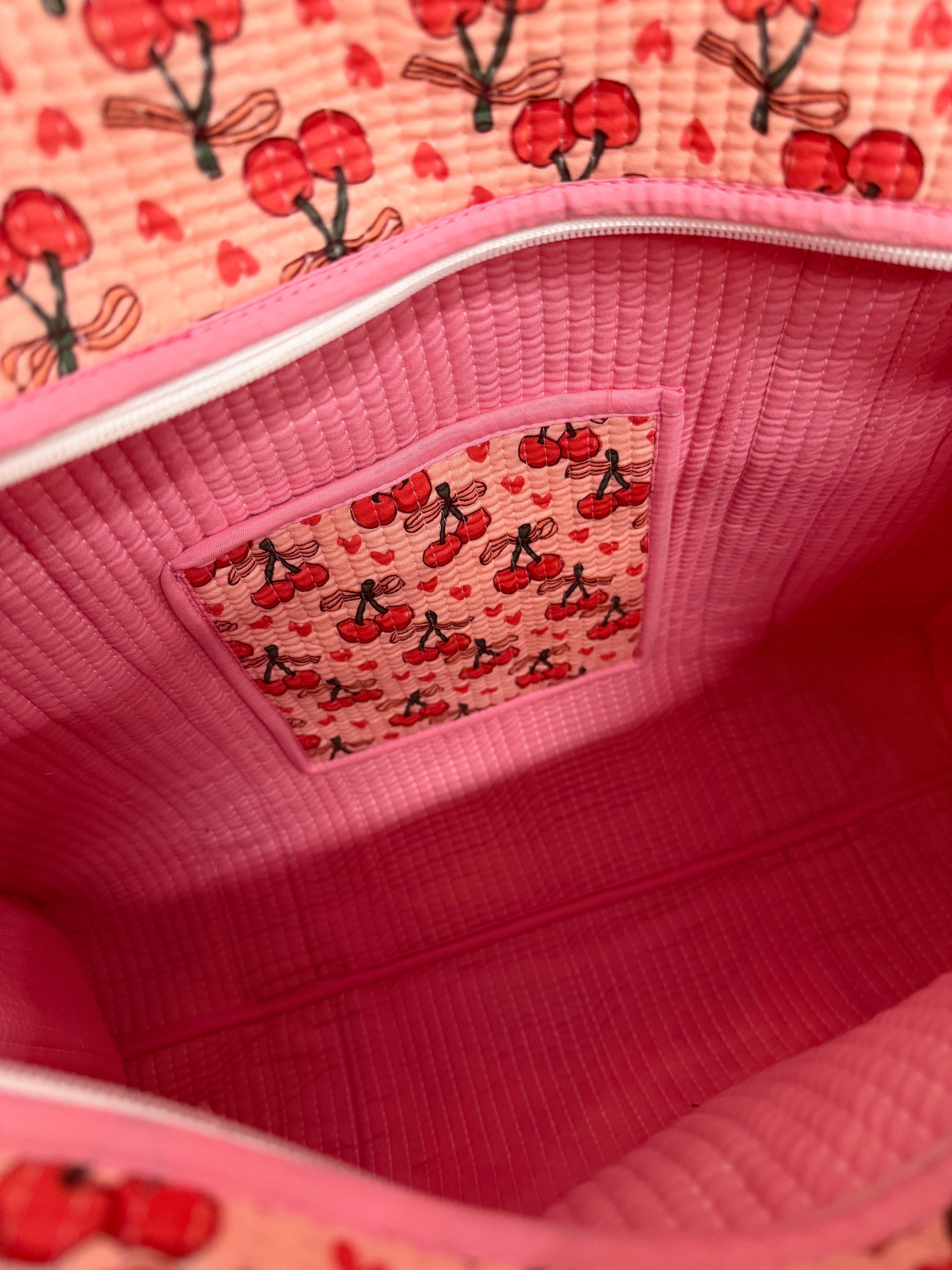 Cherry Love Travel Tote, Handmade Cotton Tote Bag