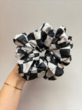 Black & White Checkerboard XL Satin Hair Scrunchie