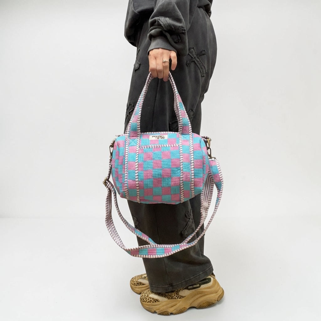 Bubblegum checkerboard mini duffle bags