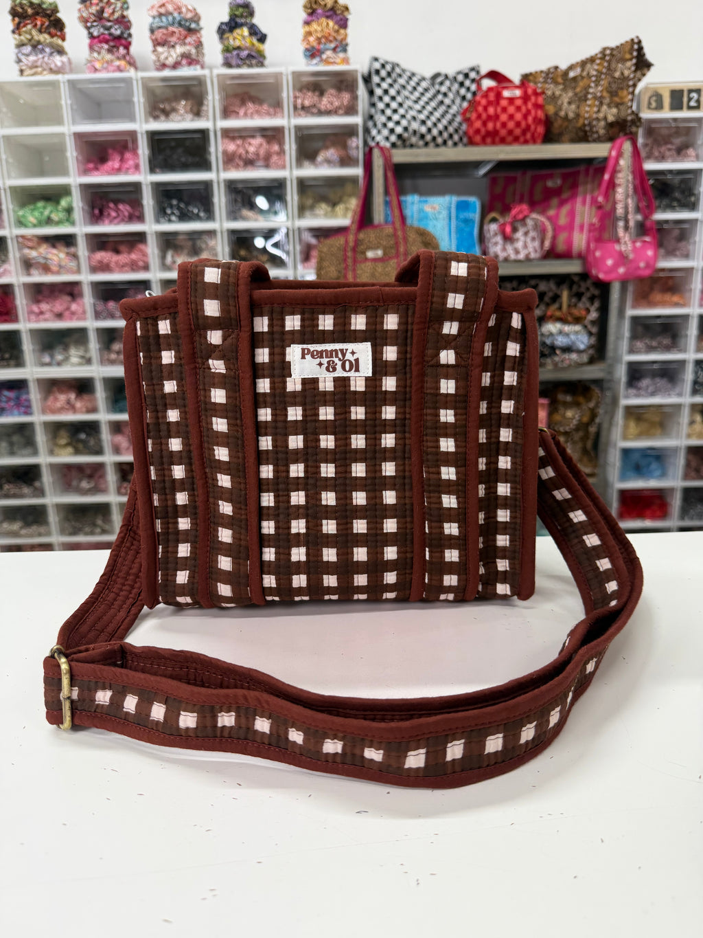 Chocolate Gingham MINI Tote Bag - Penny & Ol