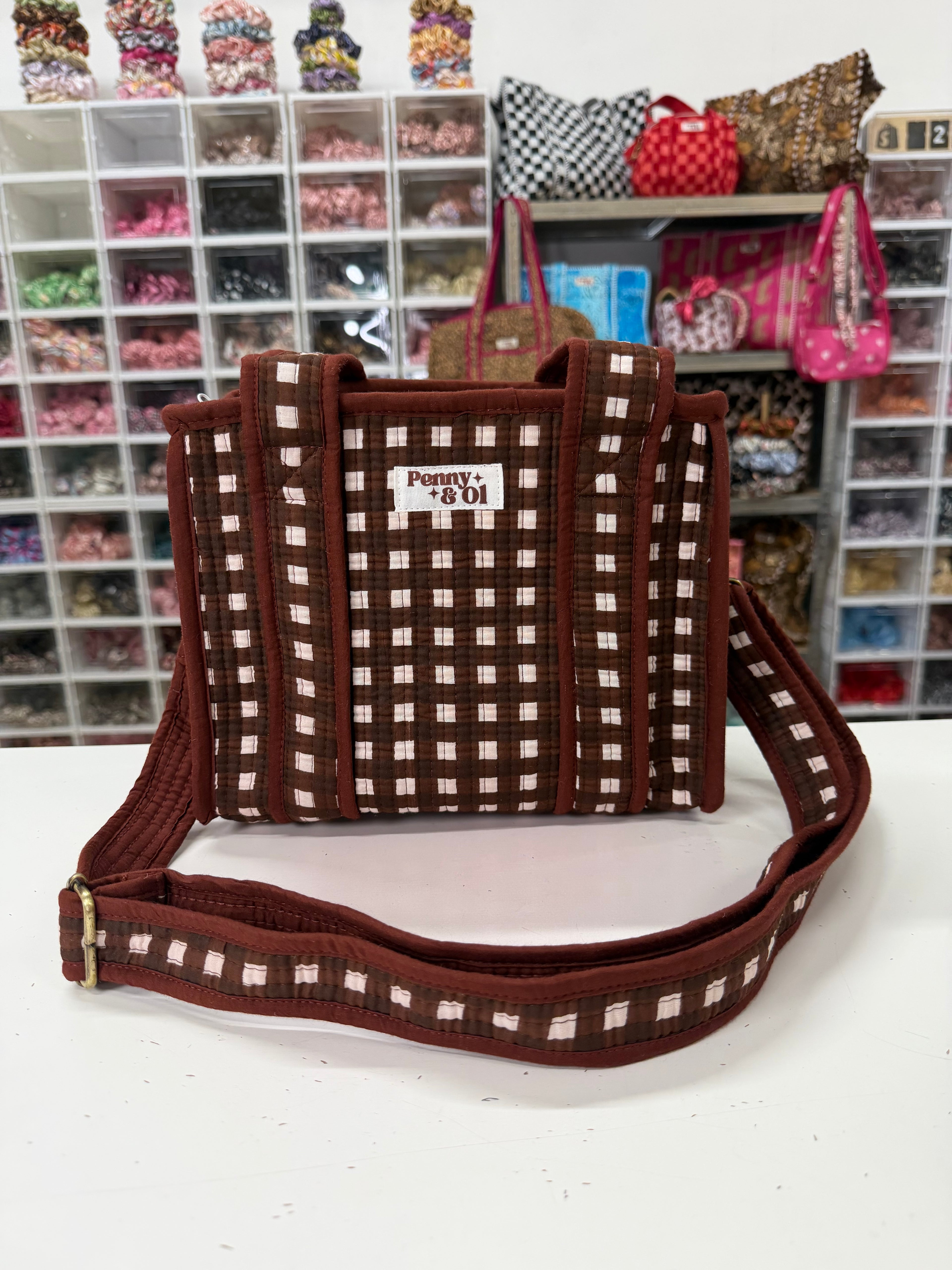 Chocolate Gingham MINI Tote Bag - Penny & Ol