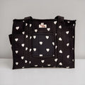 Black Hearts Travel Tote, Handmade Cotton Tote Bag