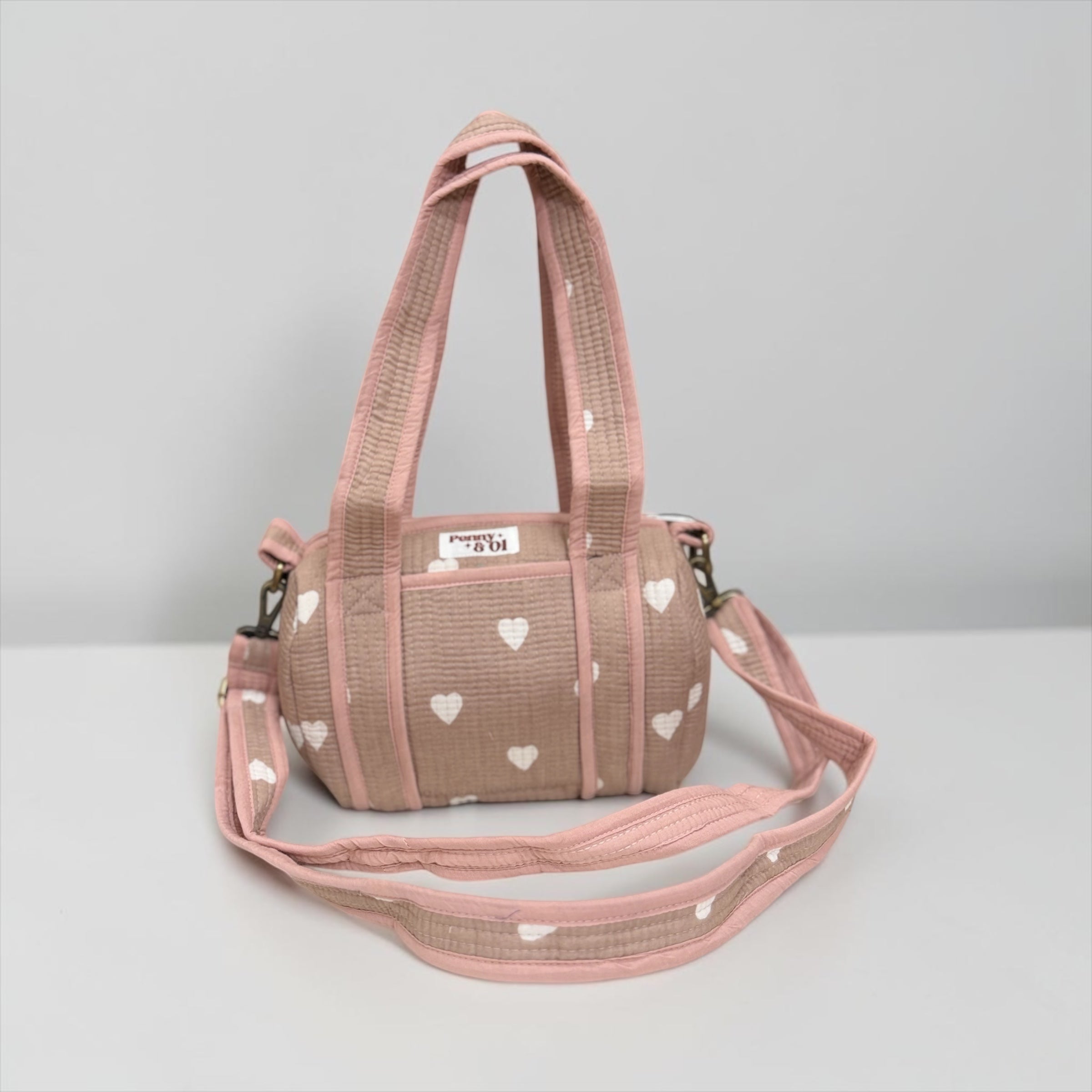 Beigey Pink Hearts MINI DUFFLE Tote Bags - Penny & Ol