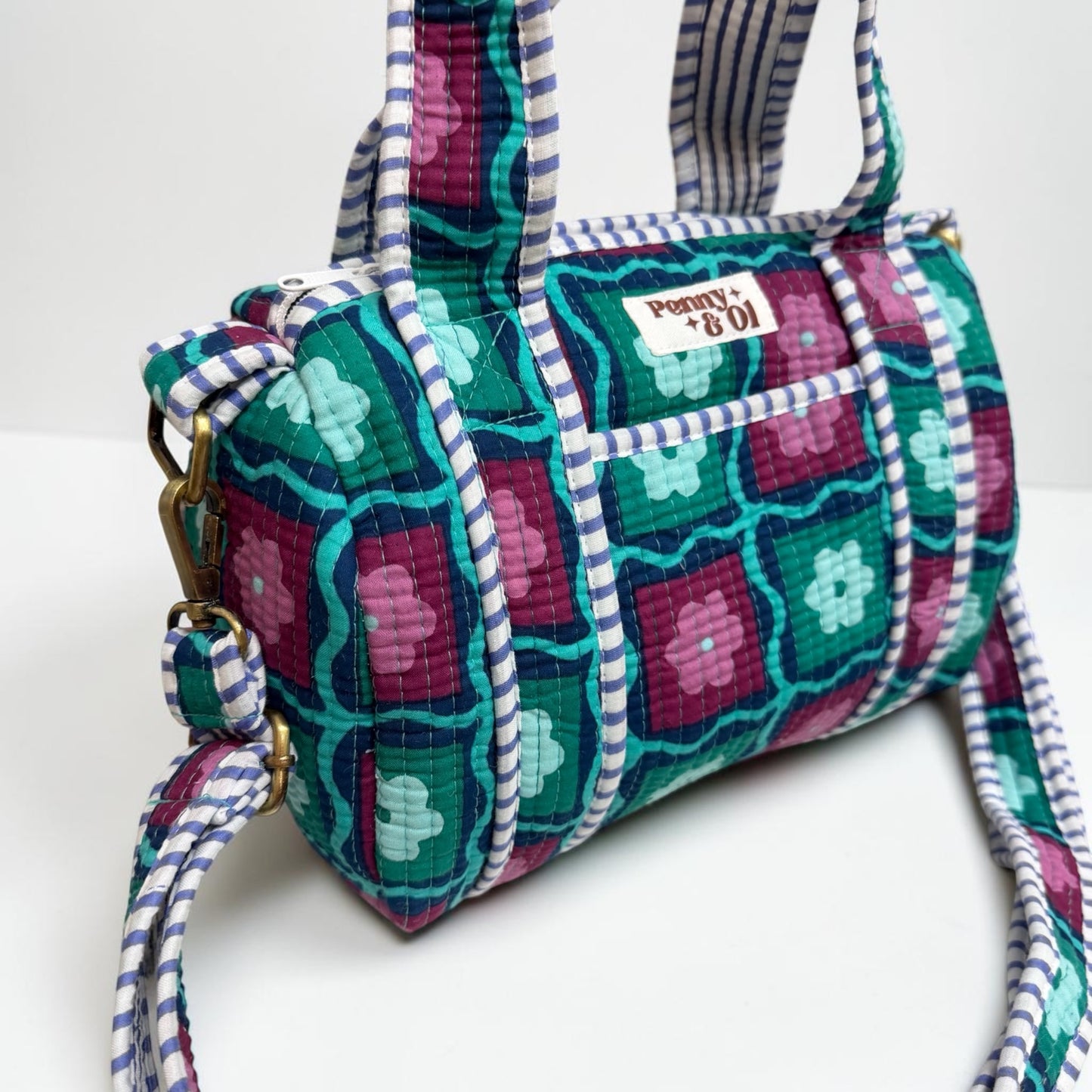 Green floral blocks MINI DUFFLE Tote Bags - Penny & Ol