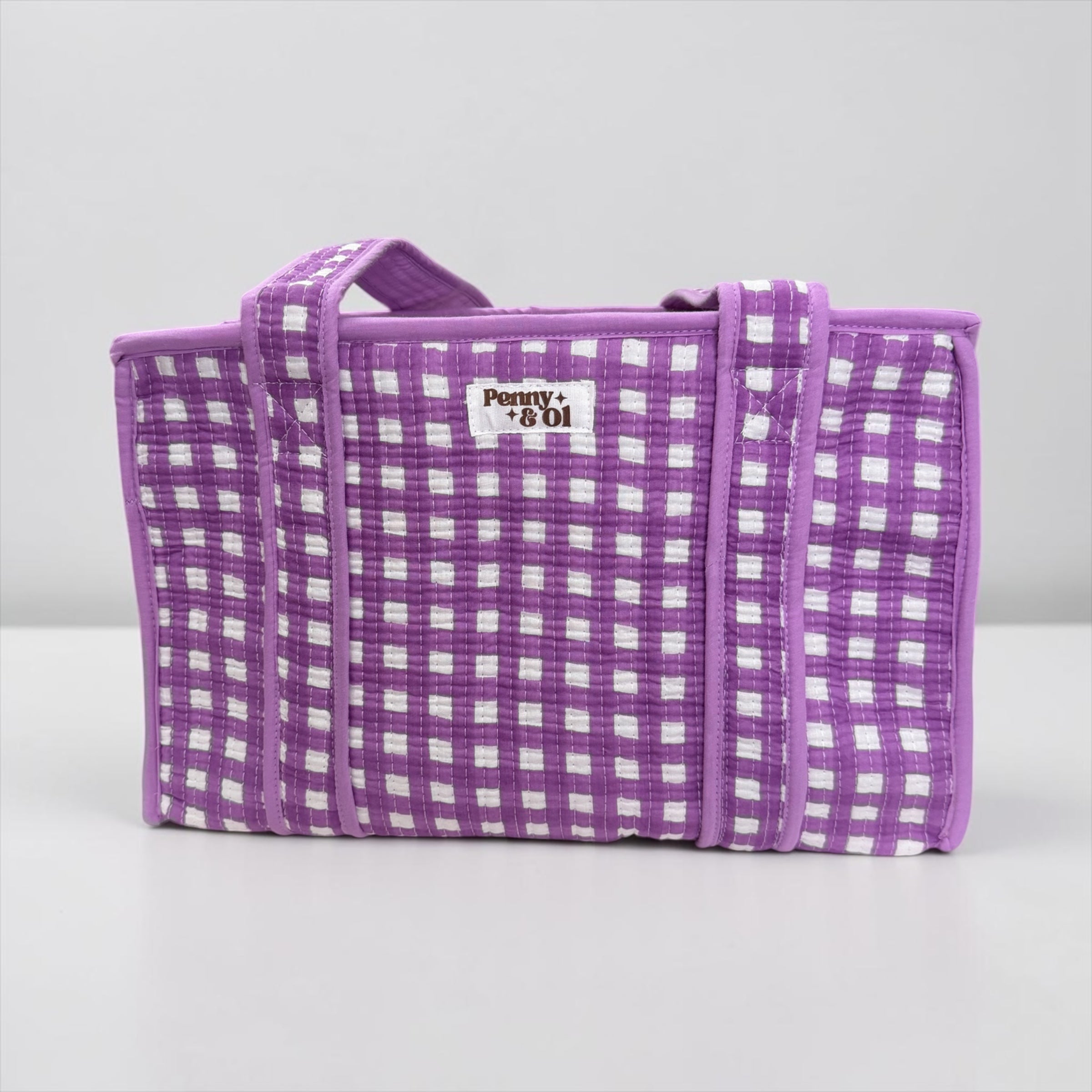 Lilac Gingham MEDIUM Cotton tote bag