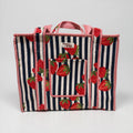 Navy Stripe Strawberry Travel Tote, Handmade Cotton Tote Bag