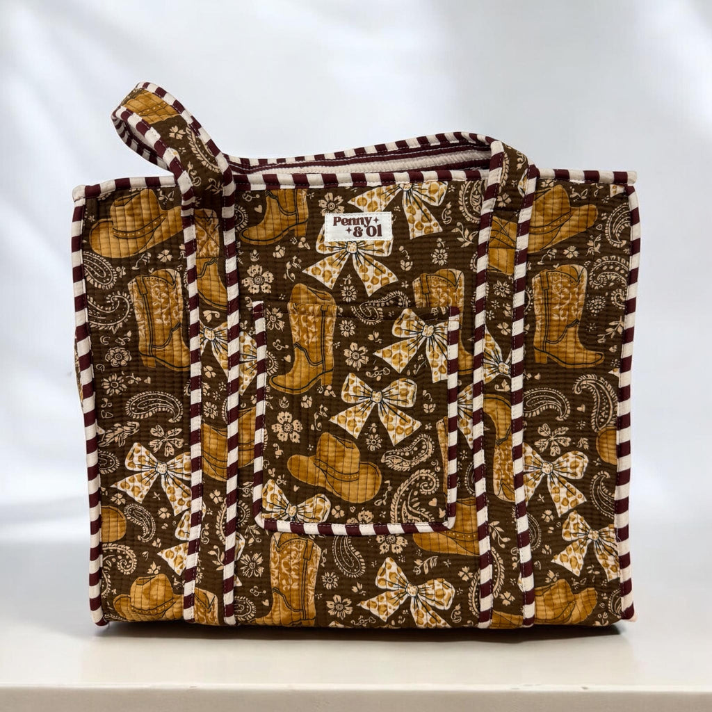 Cow Girl Travel Tote, Handmade Cotton Tote Bag