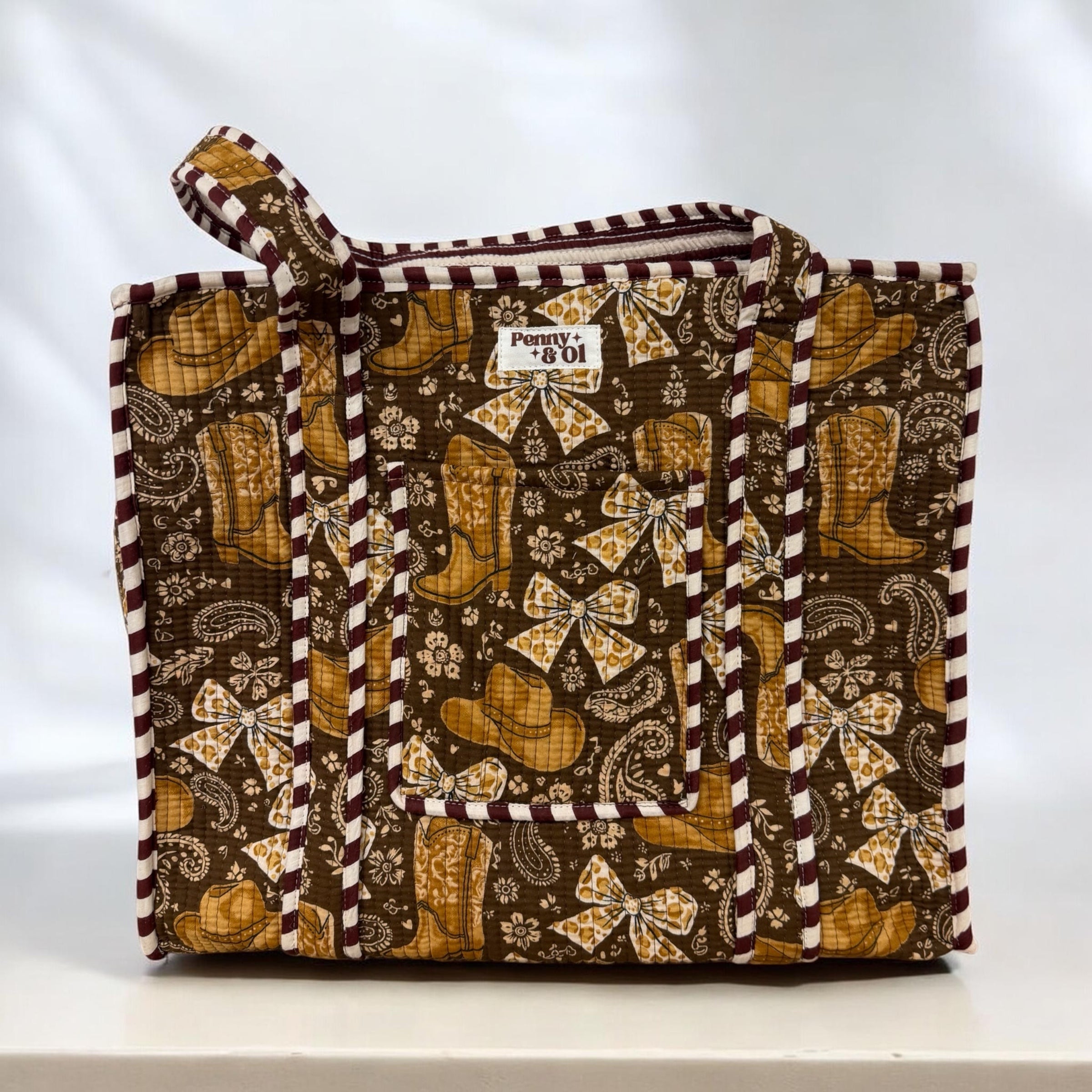 Cow Girl Travel Tote, Handmade Cotton Tote Bag