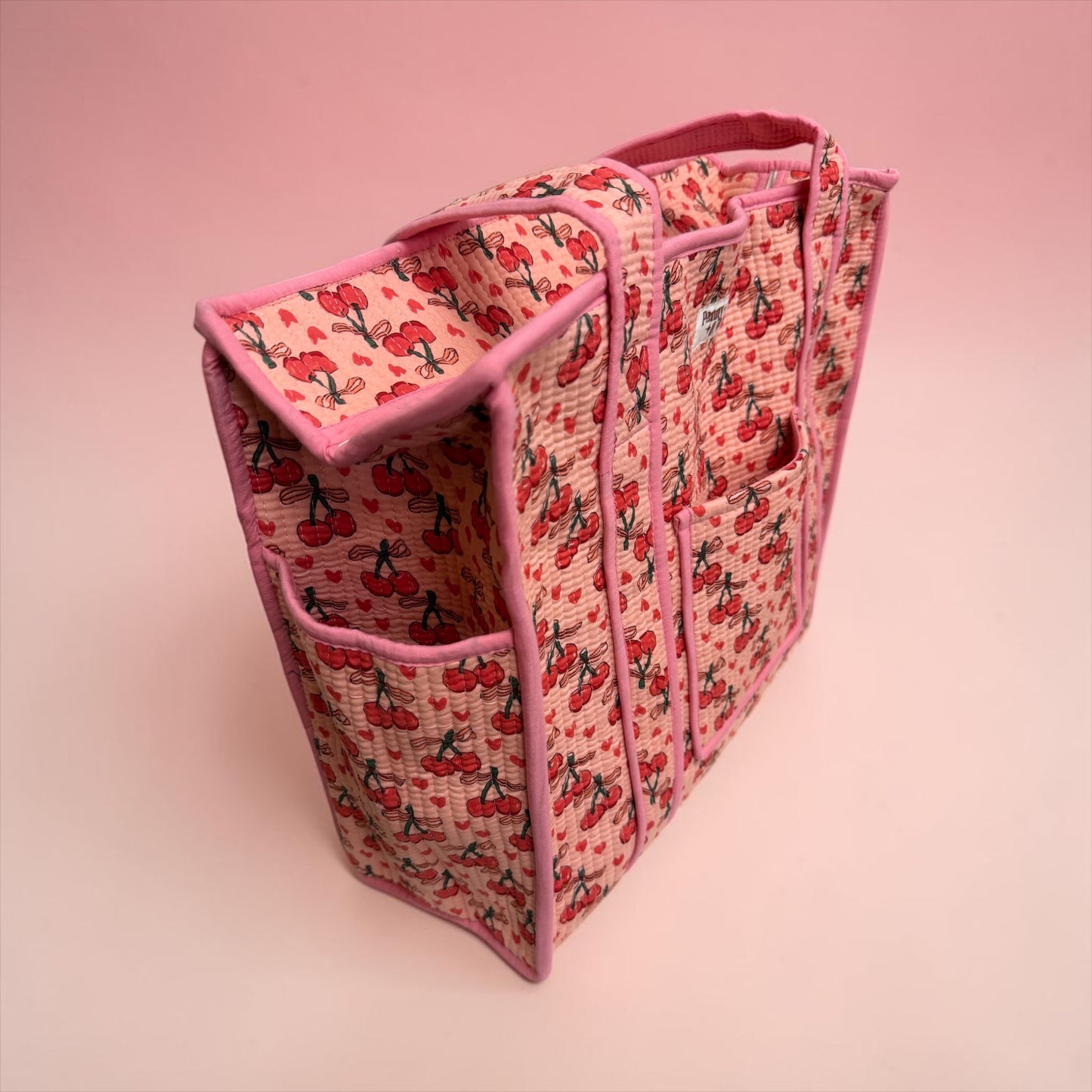 Cherry Love Travel Tote, Handmade Cotton Tote Bag
