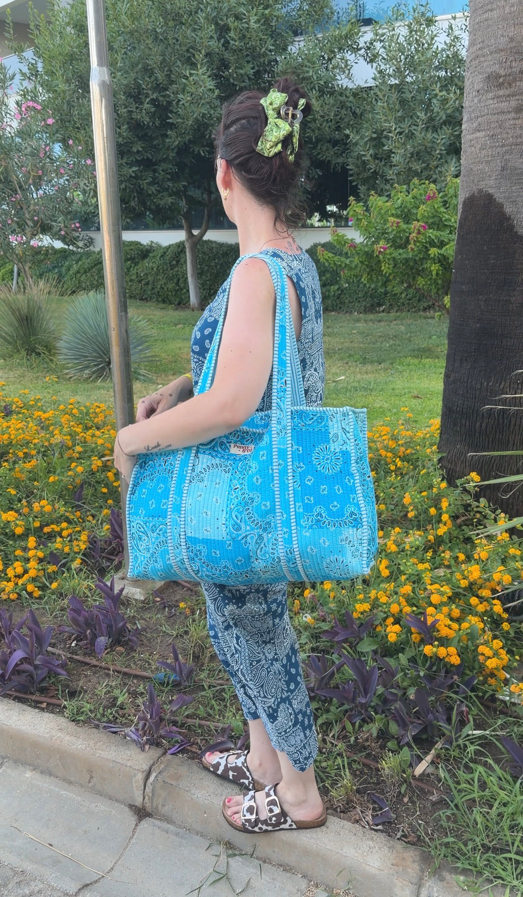 Blue Paisley Bandana LARGE Cotton Tote Bag