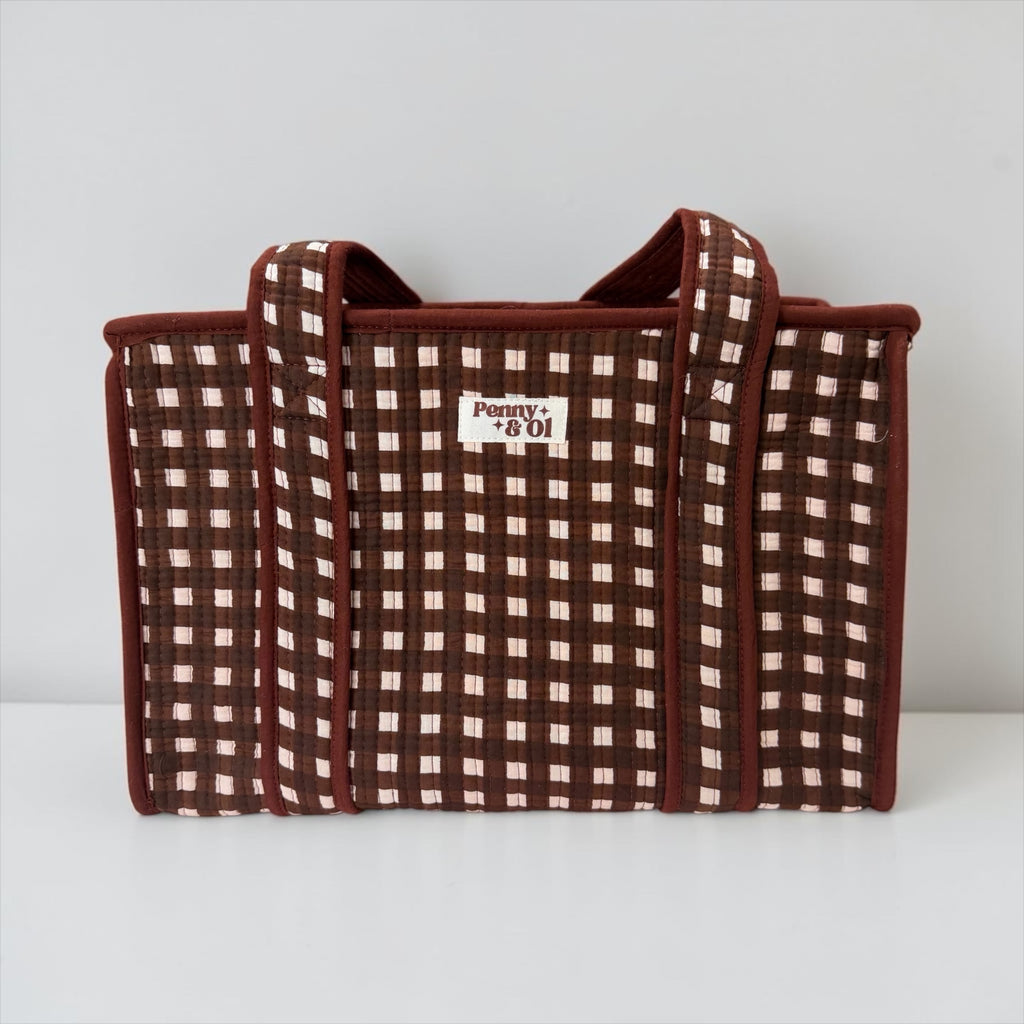 Chocolate Gingham MEDIUM Cotton tote bag