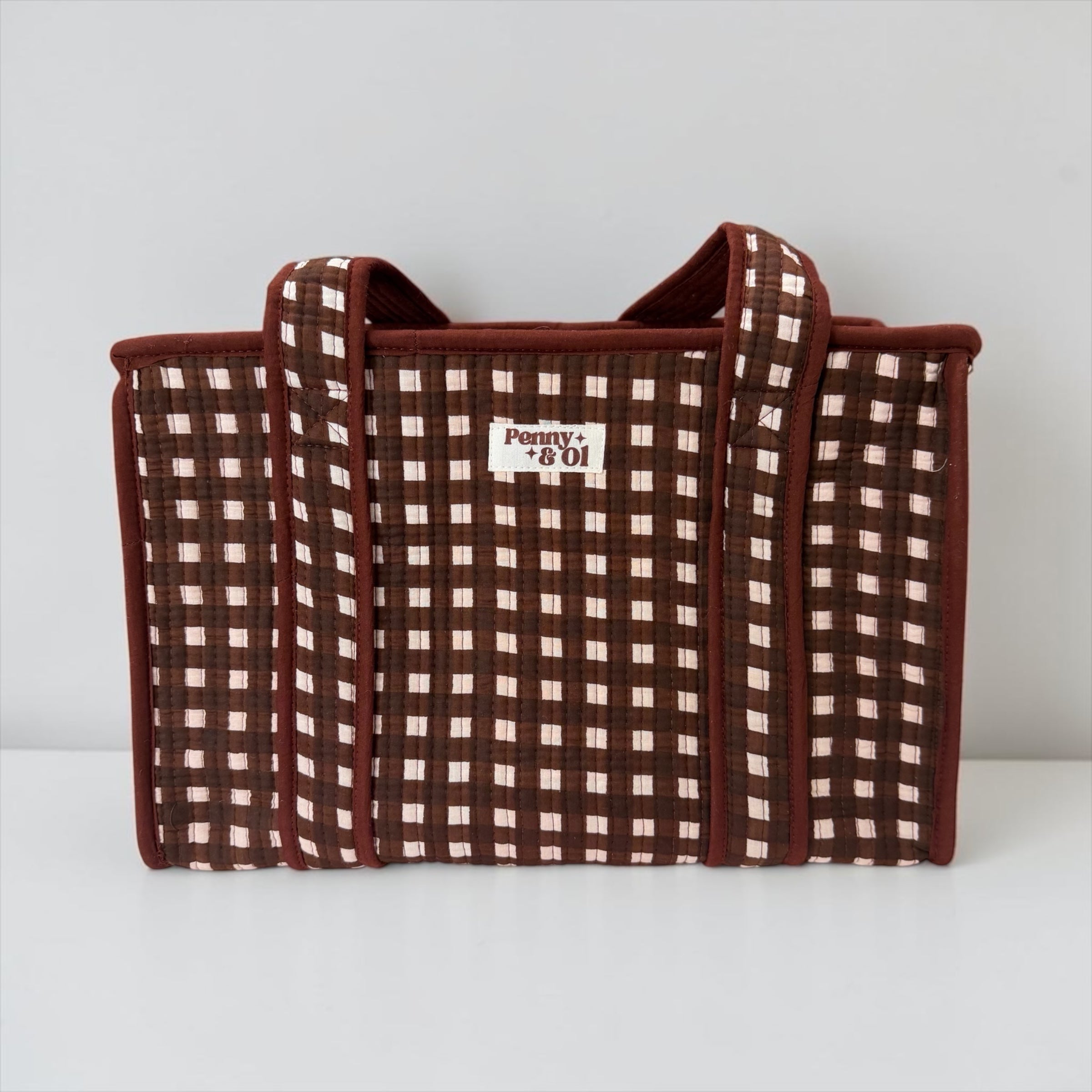 Chocolate Gingham MEDIUM Cotton tote bag