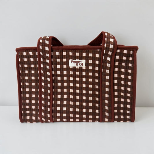Chocolate Gingham MEDIUM Cotton tote bag
