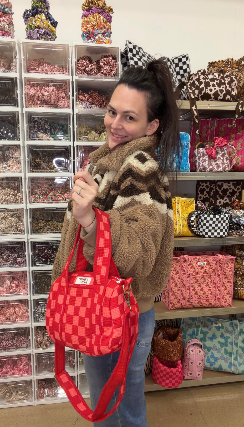 Pink & Red Checkerboard MINI DUFFLE Tote Bags - Penny & Ol