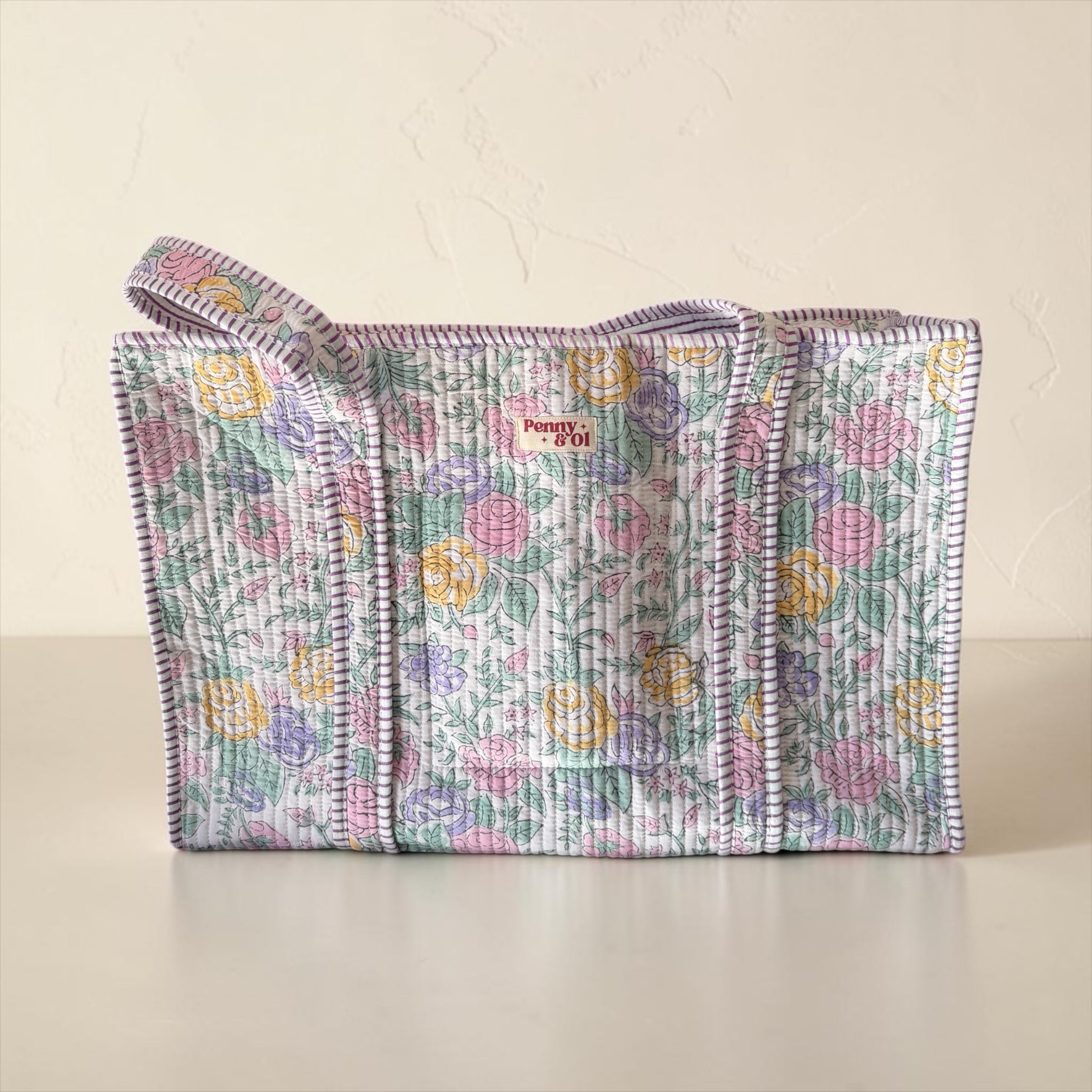 Pastel Meadows Large Cotton Tote Bag, handmade tote bags