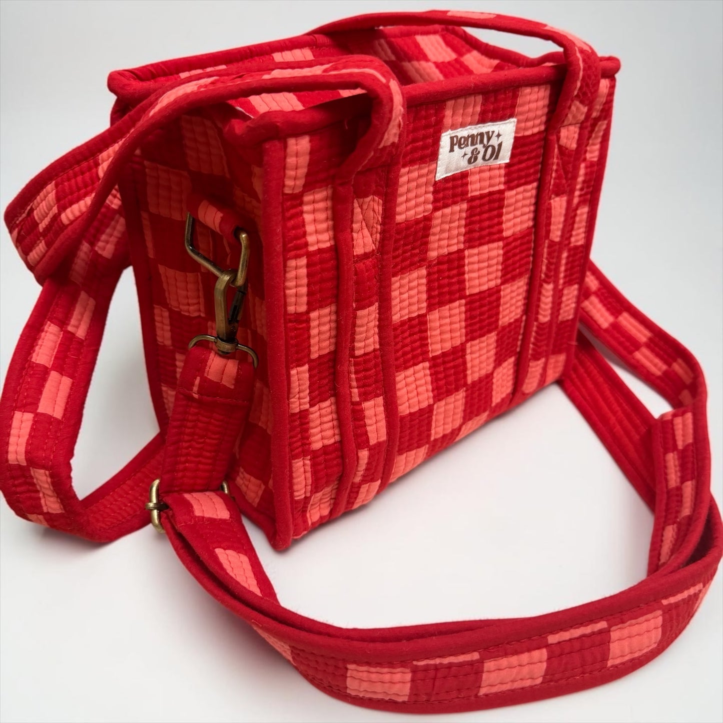 Pink & Red Checkerboard MINI Tote Bag - Penny & Ol
