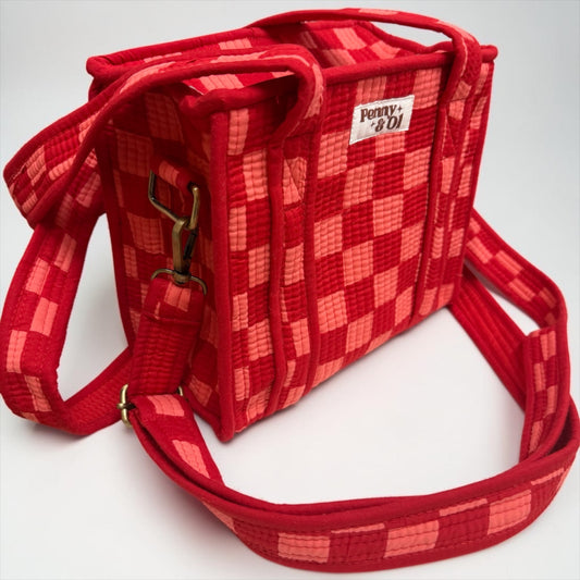 Pink & Red Checkerboard MINI Tote Bag - Penny & Ol