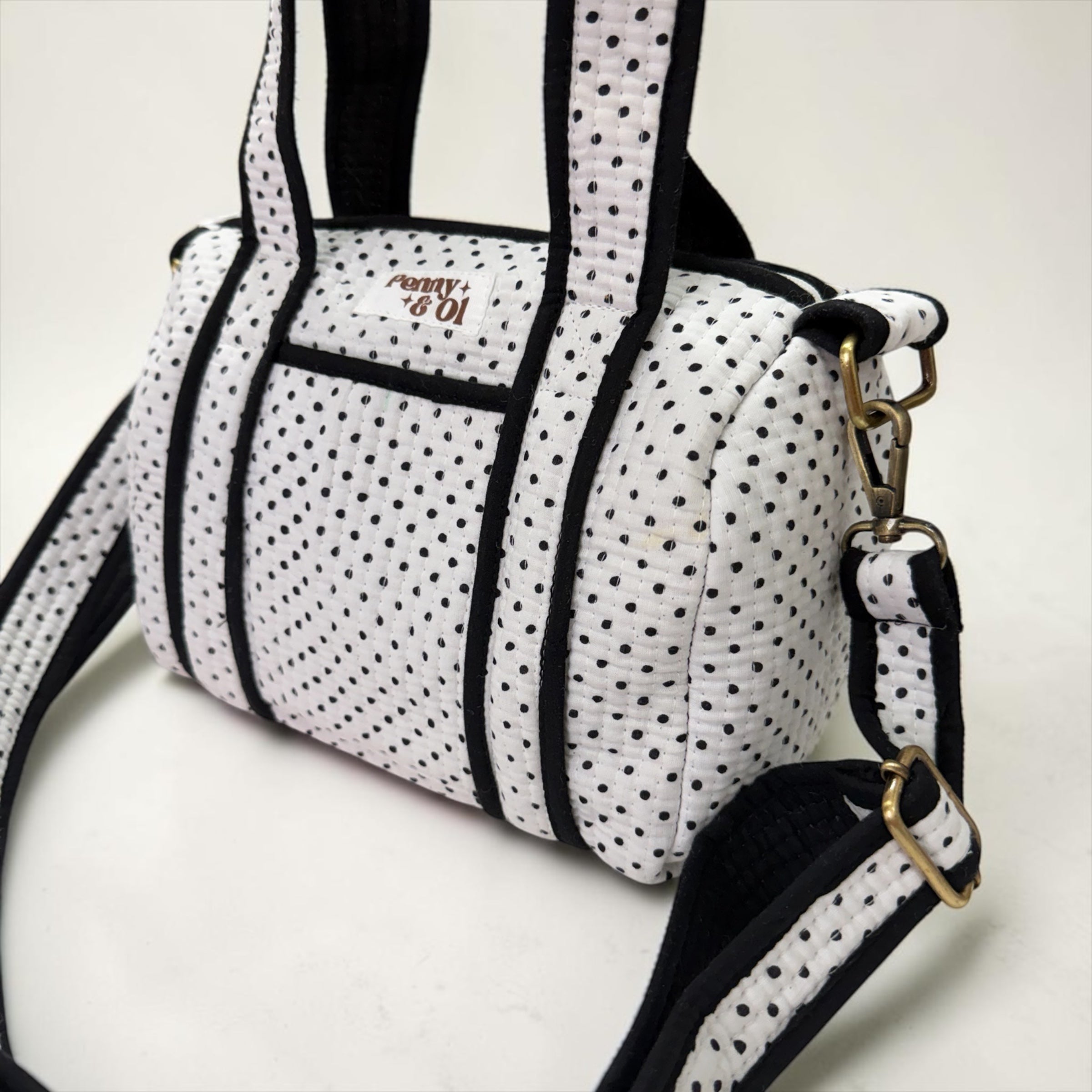 White & black polka dot MINI DUFFLE Tote Bags - Penny & Ol
