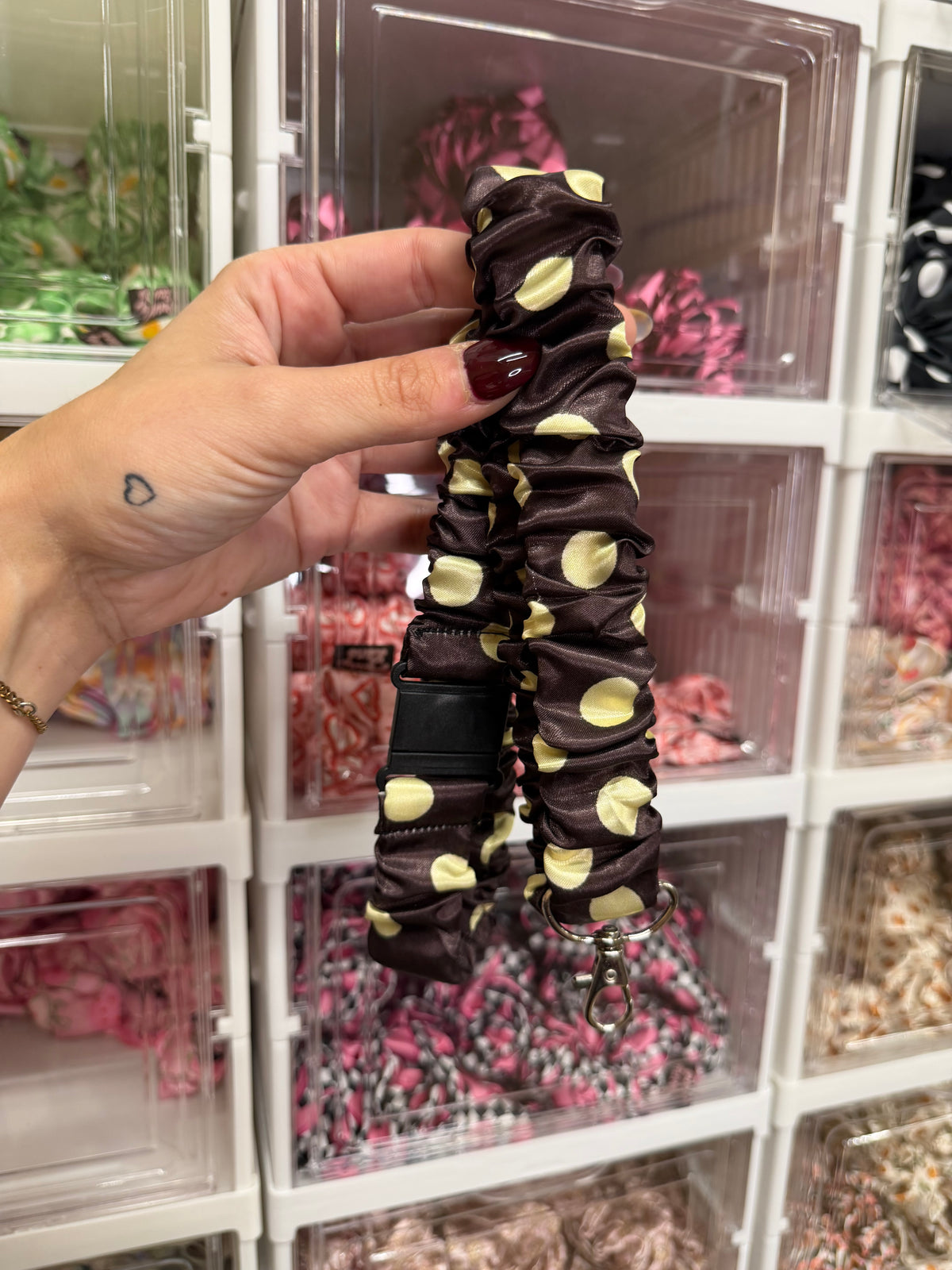 Brown & Yellow Polka Dot Scrunchie Lanyard