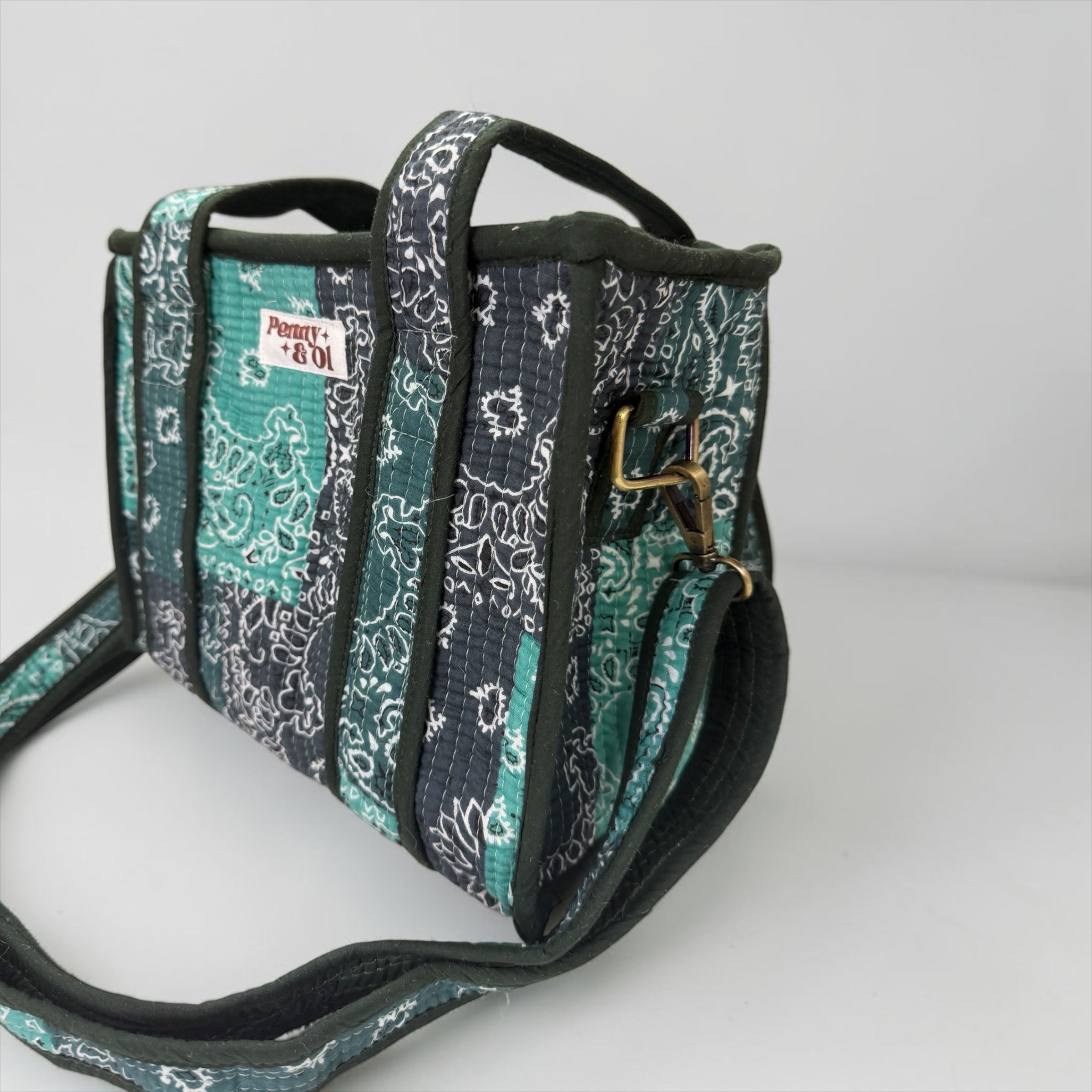 Teal Paisley Bandana MINI Tote Bag - Penny & Ol