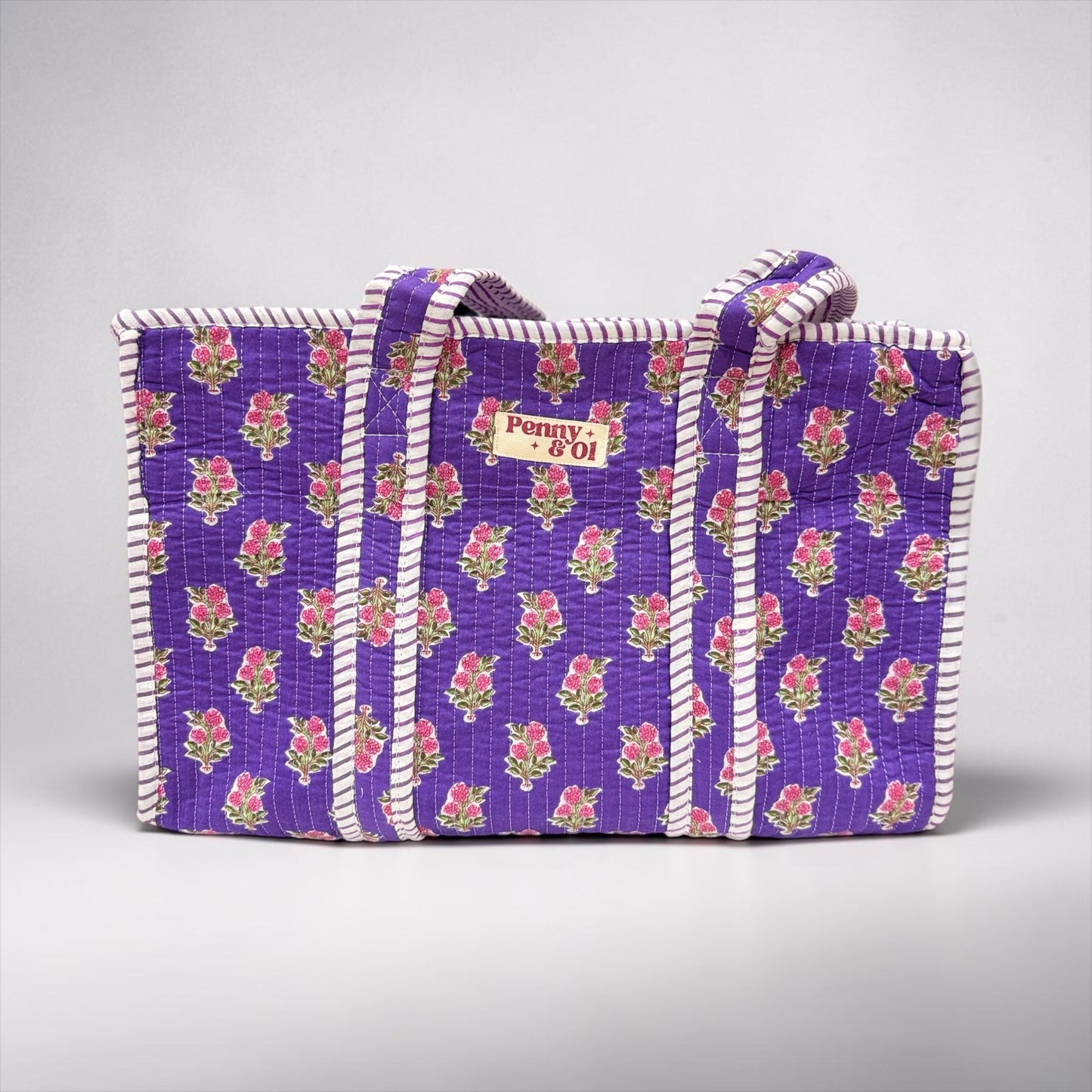 Purple Floral Blockprint MEDIUM Cotton tote bag
