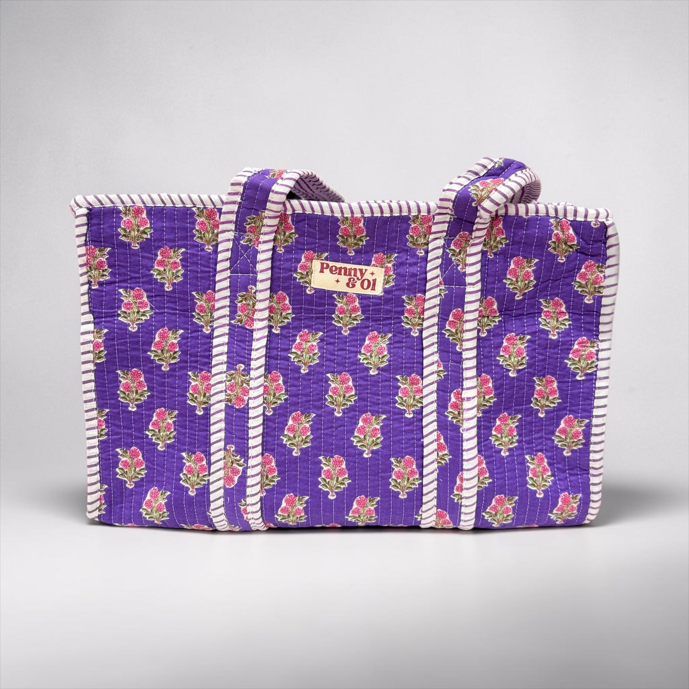 Purple Floral Blockprint MEDIUM Cotton tote bag