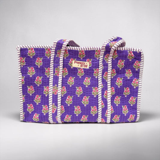 Purple Floral Blockprint MEDIUM Cotton tote bag
