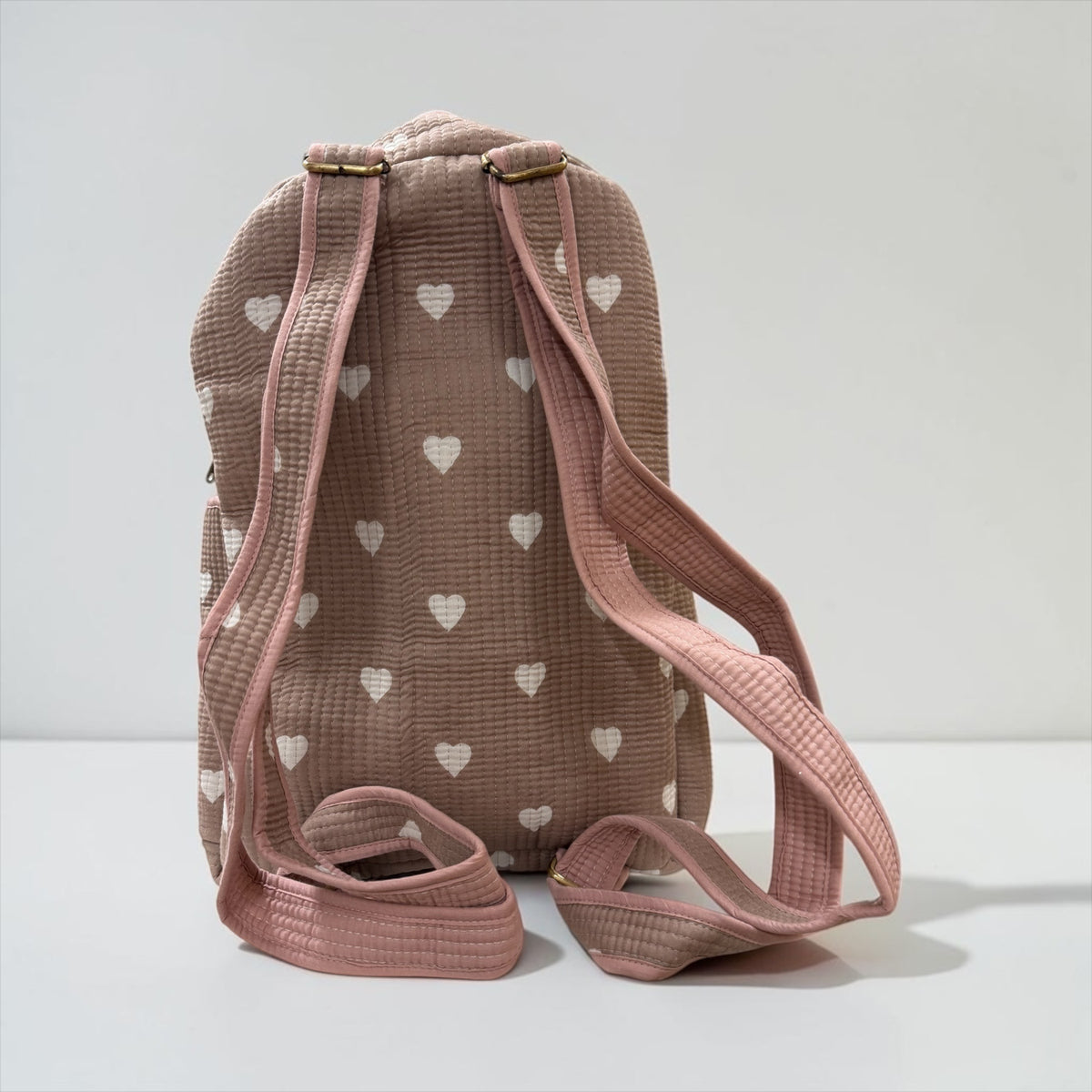 Beigey Pink Heart Backpack, handmade cotton tote bags.
